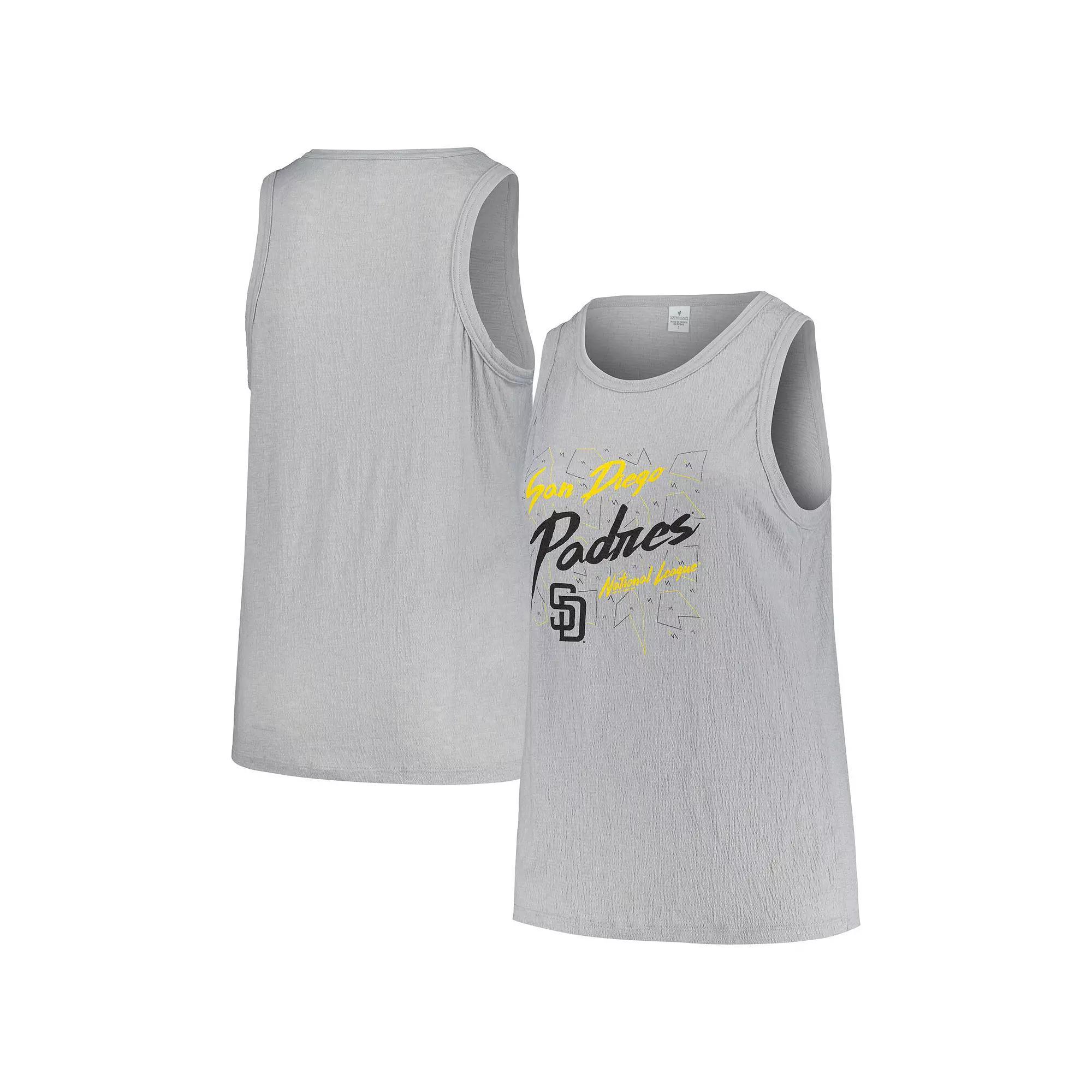 Womens Soft as a Grape Steel San Diego Padres Plus Size Curvy High Neck Tri-Blend Tank Top Product Image