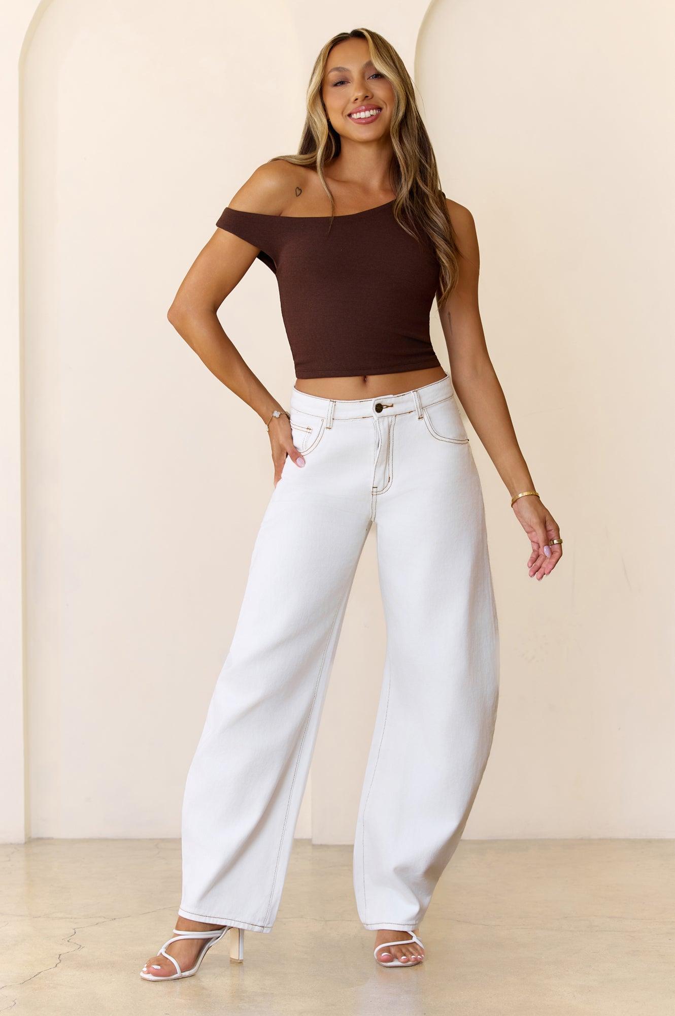 BASE Luxe Rib Luxe Line Off Shoulder Top Chocolate Product Image