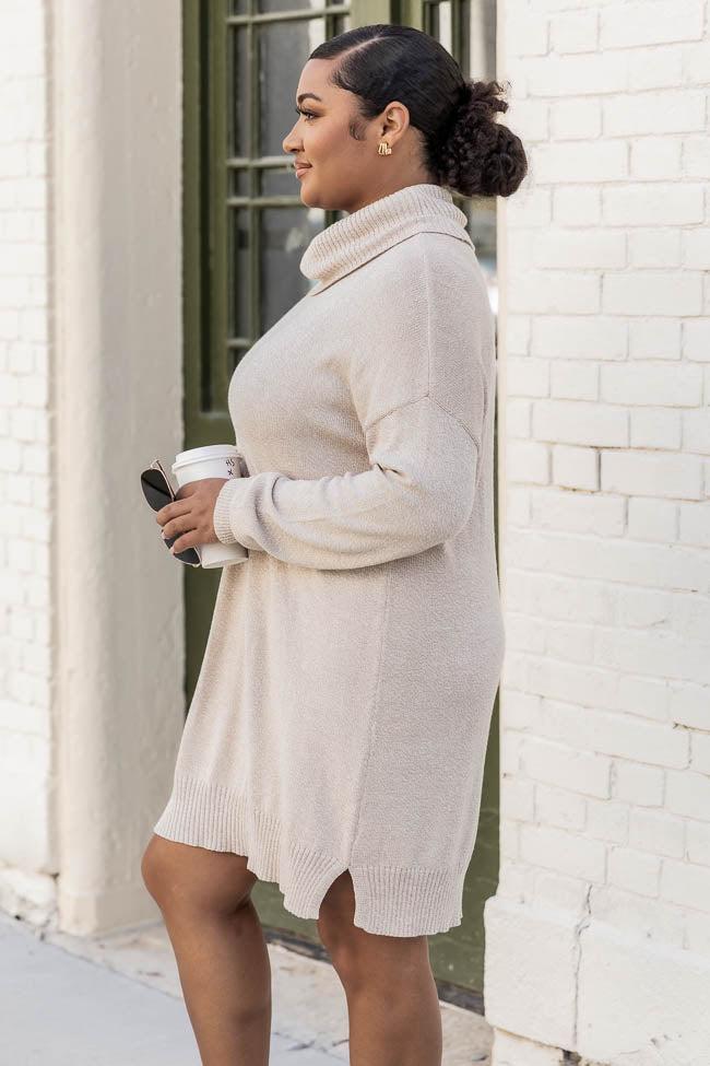 Changing Locations Beige Turtleneck Sweater Dress Product Image