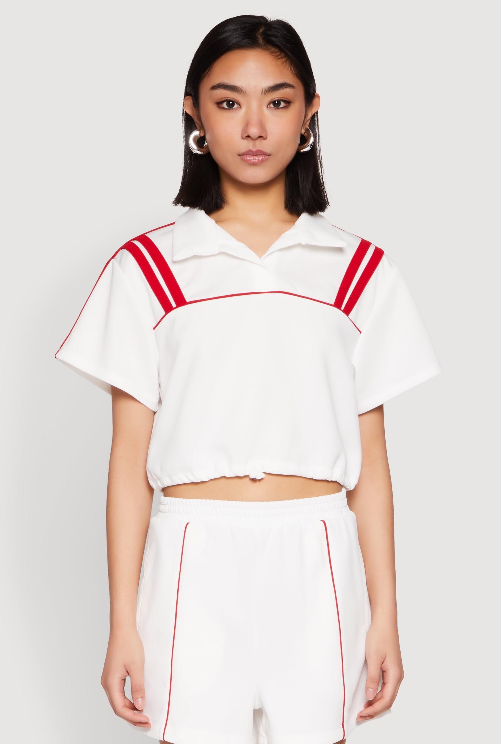 Womens Contrast Piping Varsity Stripe Detail Crop Top Product Image
