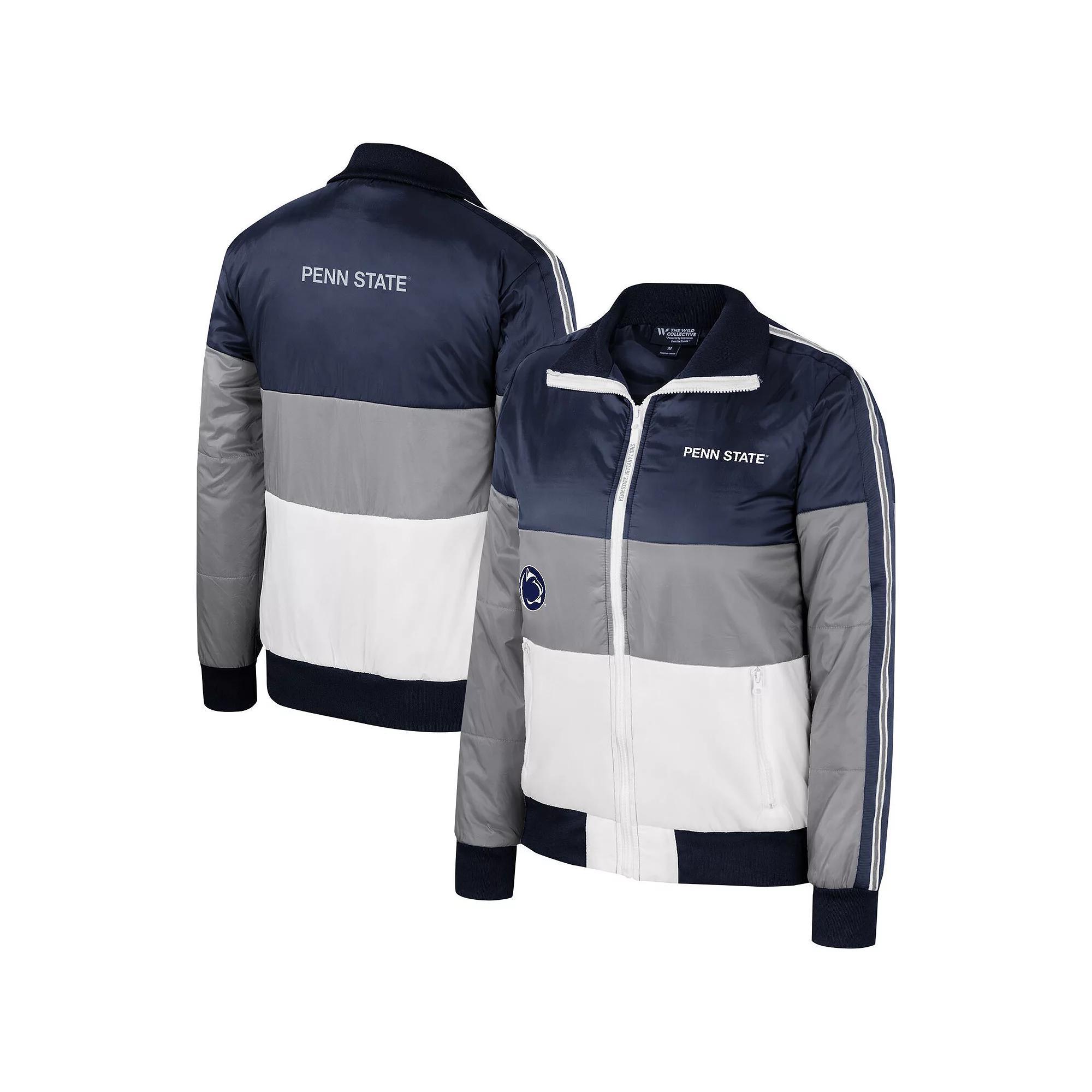 Women's The Wild Collective  Gray Penn State Nittany Lions Color-Block Puffer Full-Zip Jacket, Size: 2XL, Grey Product Image