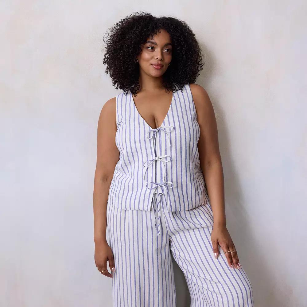 Plus Size LC Lauren Conrad Tie Front Vest, Women's, Size: 0X, Blue Jodi Stripe Product Image