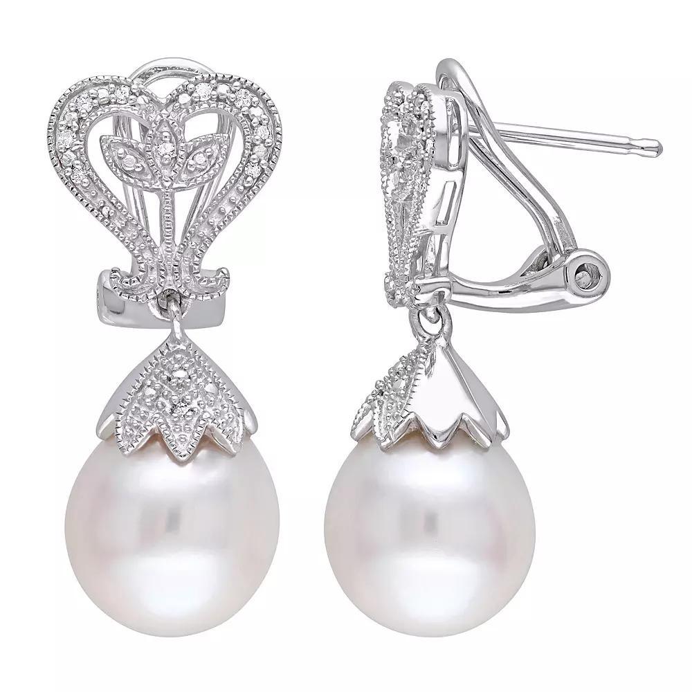 Stella Grace Sterling Silver Diamond Accent & Freshwater Cultured Pearl Heart Leaf Earrings, Women's Product Image