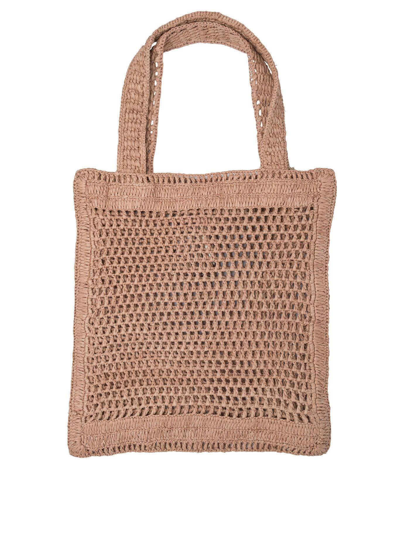 CHLOÉ Summer Banana Embellished Crocheted Embroidered Faux Raffia Tote In Beige Product Image