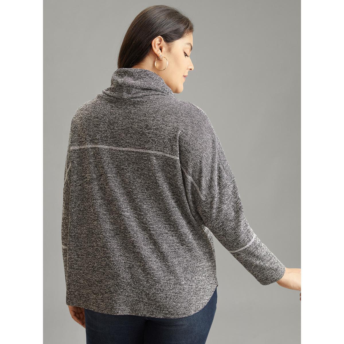Plus Size Heather Patchwork Striped Funnel Neck Sweatshirt Women Black Casual Texture Turtleneck Dailywear Sweatshirts BloomChic 10/M Product Image