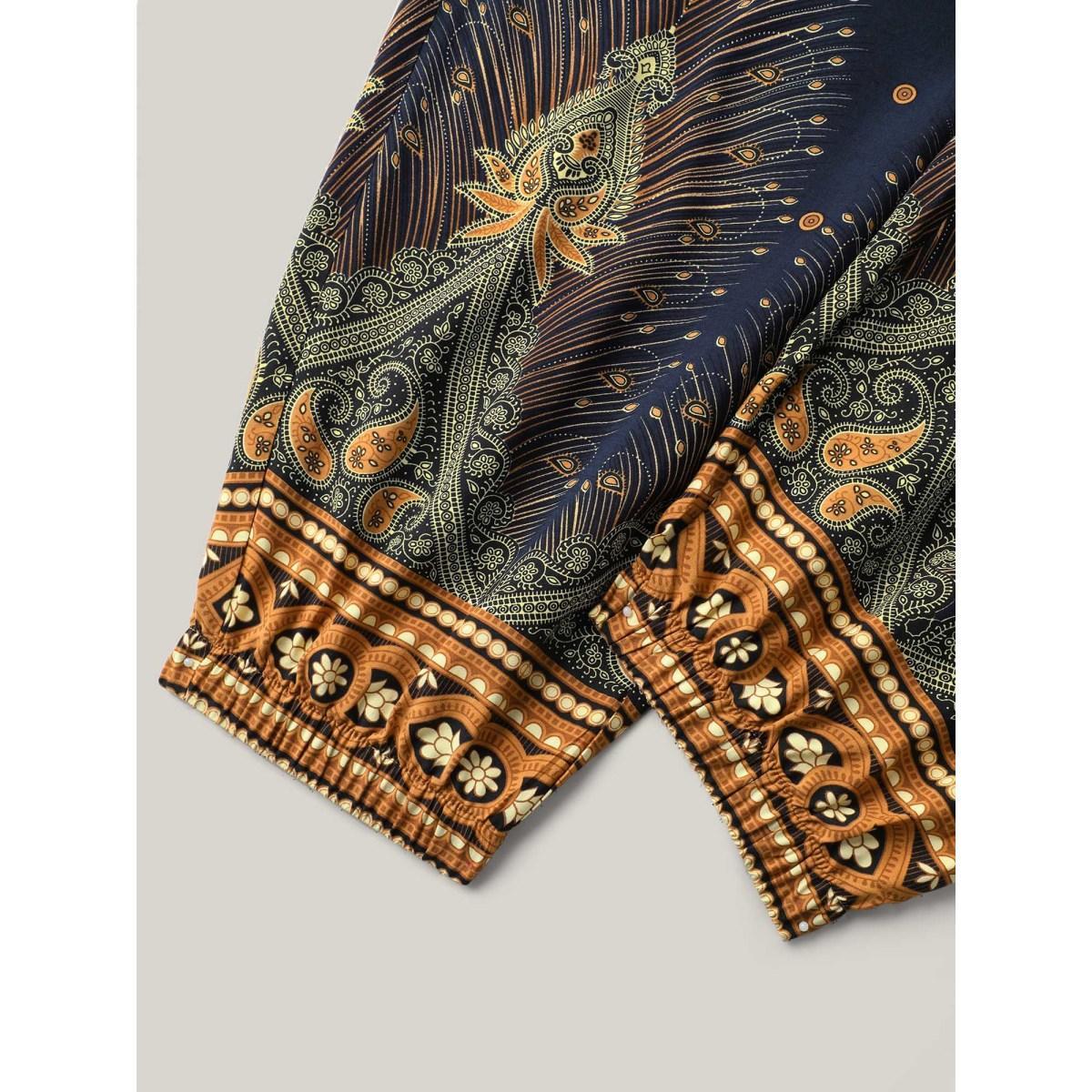 Plus Size Peacock Print Shirred Jogger Pants Women Indigo Resort Mid Rise Vacation Pants BloomChic 14-16/1X Product Image