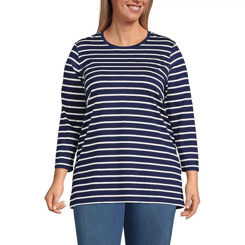Plus Size Lands' End Supima Cotton Relaxed Fit Crewneck Tunic, Women's, Size: 3XL, Soft Orchid Stripe Product Image