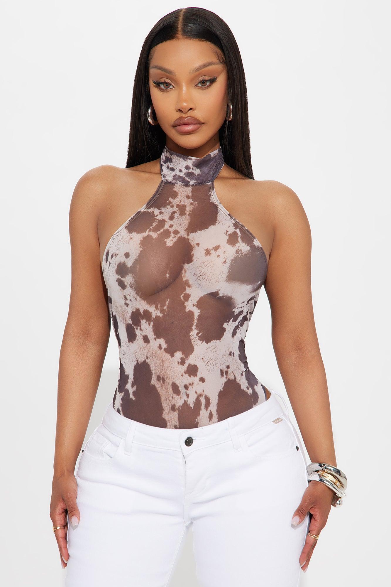 Chloe Cow Halter Bodysuit - Brown/combo Product Image