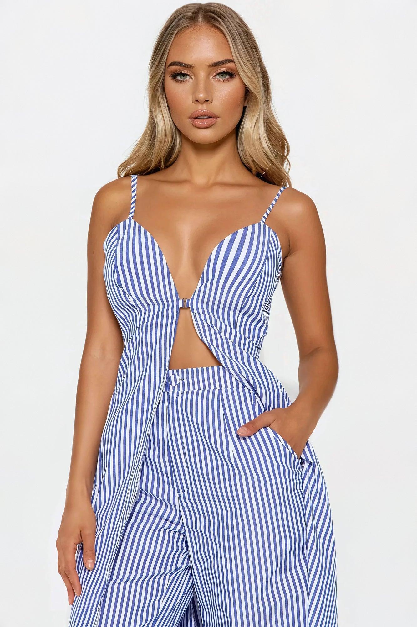 Beachside Glam Striped Poplin Pant Set - Blue/combo Product Image