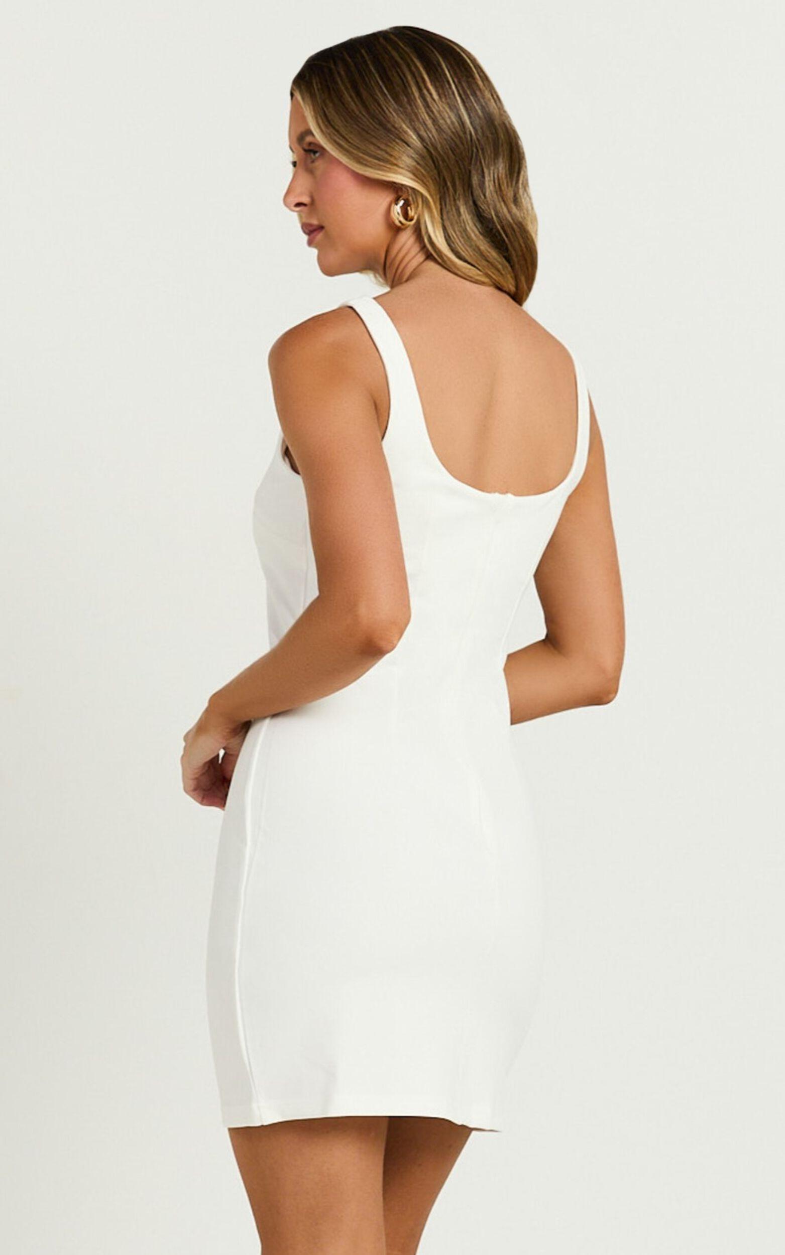 Bindi Boat Neck Bodycon Mini Dress in White Product Image
