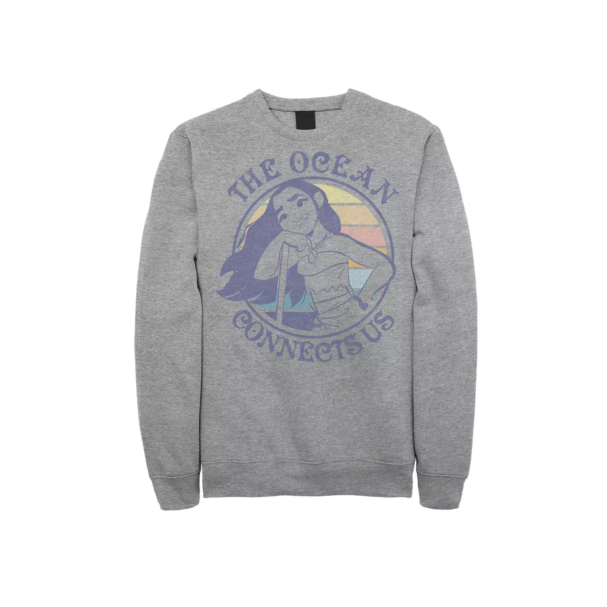 Disney's Moana Men's The Ocean Connects Us Sunset Fleece, Size: Small, Athletic Grey Product Image