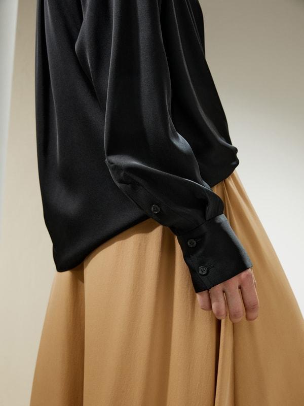 Hem Pleated Silk Blouse Product Image