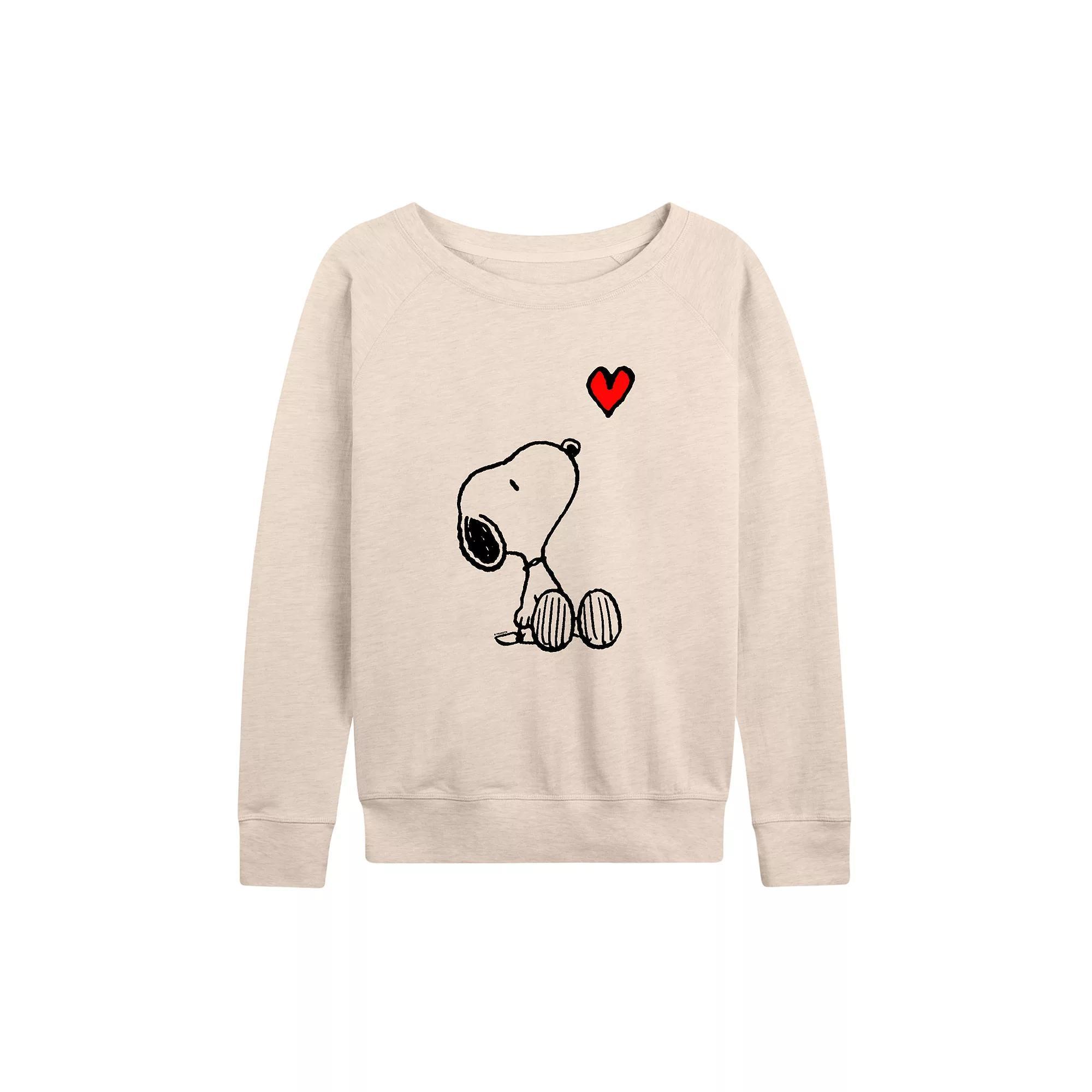 Women's Peanuts Valentine's Snoopy Heart French Terry Long Sleeve Tee, Size: Small, Beige Product Image