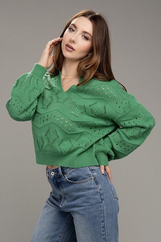Hole-knit collared sweater Product Image