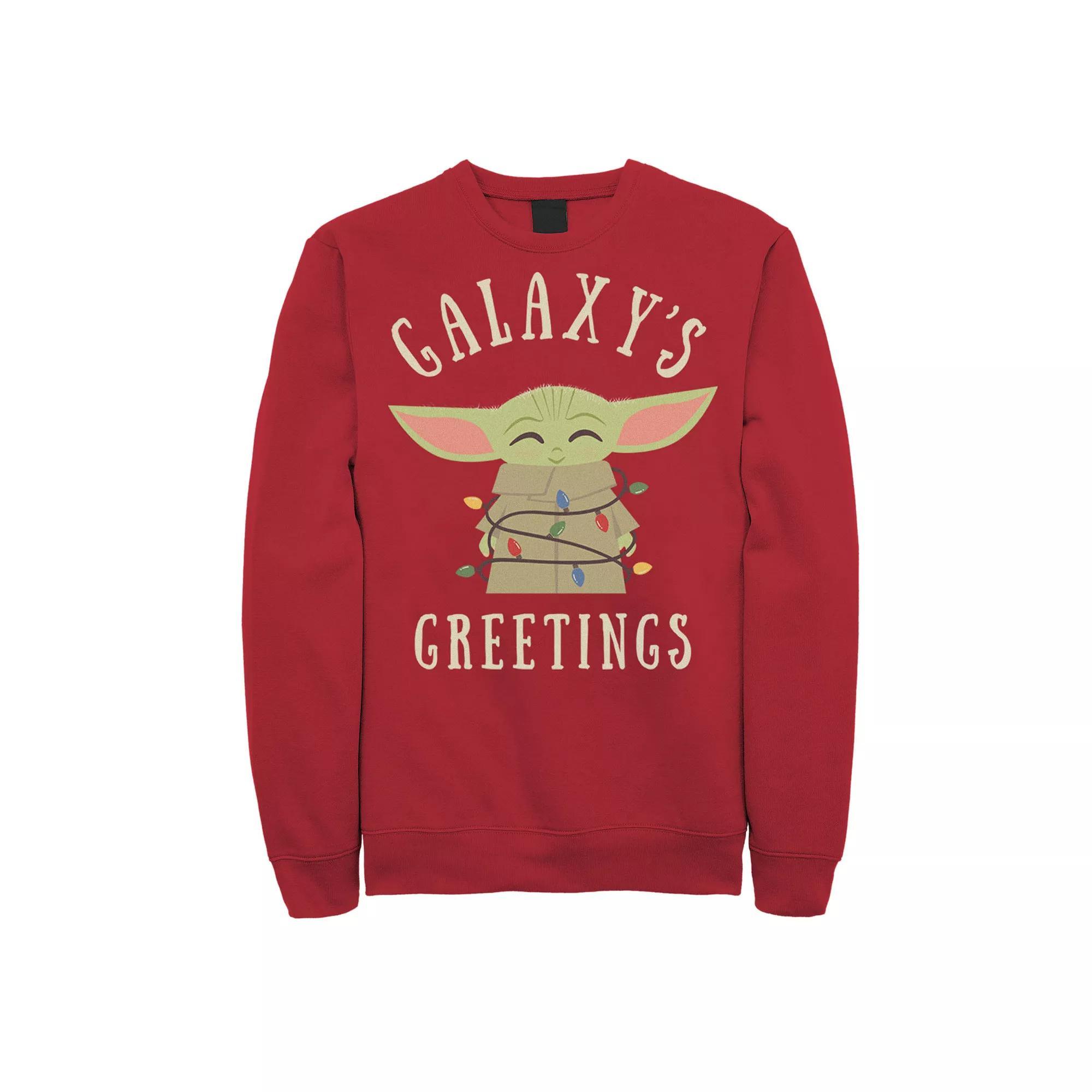 Men's Star Wars The Mandalorian The Child Galaxy's Greetings Text Sweatshirt, Size: Medium, Red Product Image