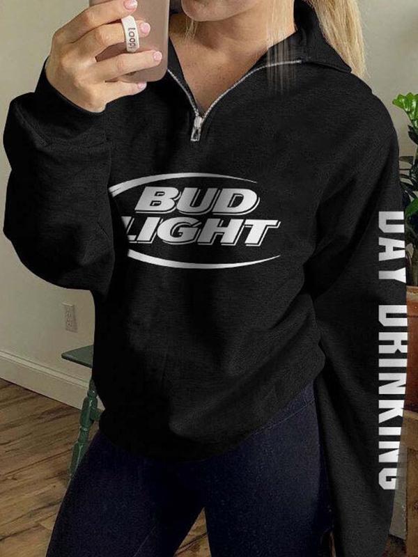 Letter Print Half Zip Sweatshirt Product Image