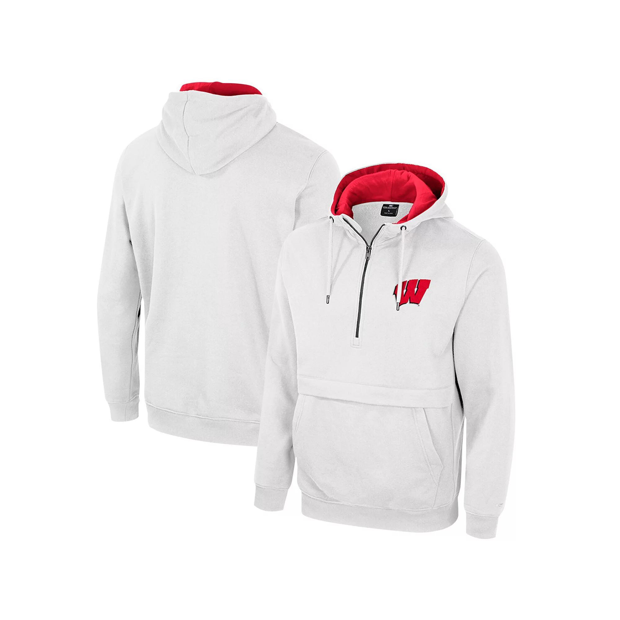 Men's Colosseum White Wisconsin Badgers Half-Zip Hoodie, Size: 2XL Product Image