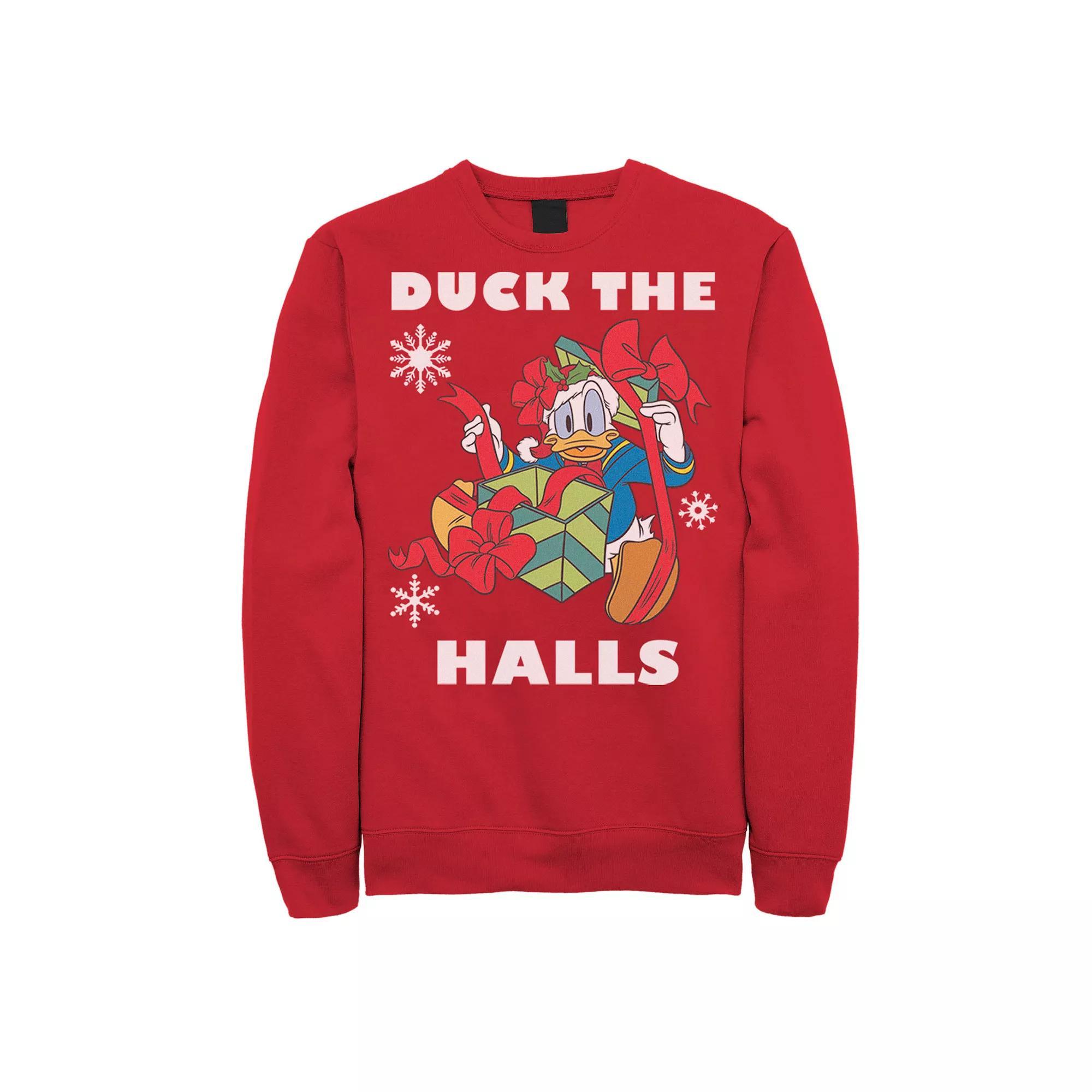 Disney's Donald Duck The Halls Men's Christmas Portrait Sweatshirt, Size: 3XL, Red Product Image