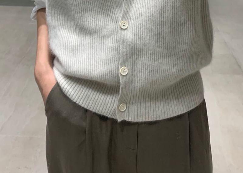 V-Neck Plain Button Down Sweater Vest Product Image