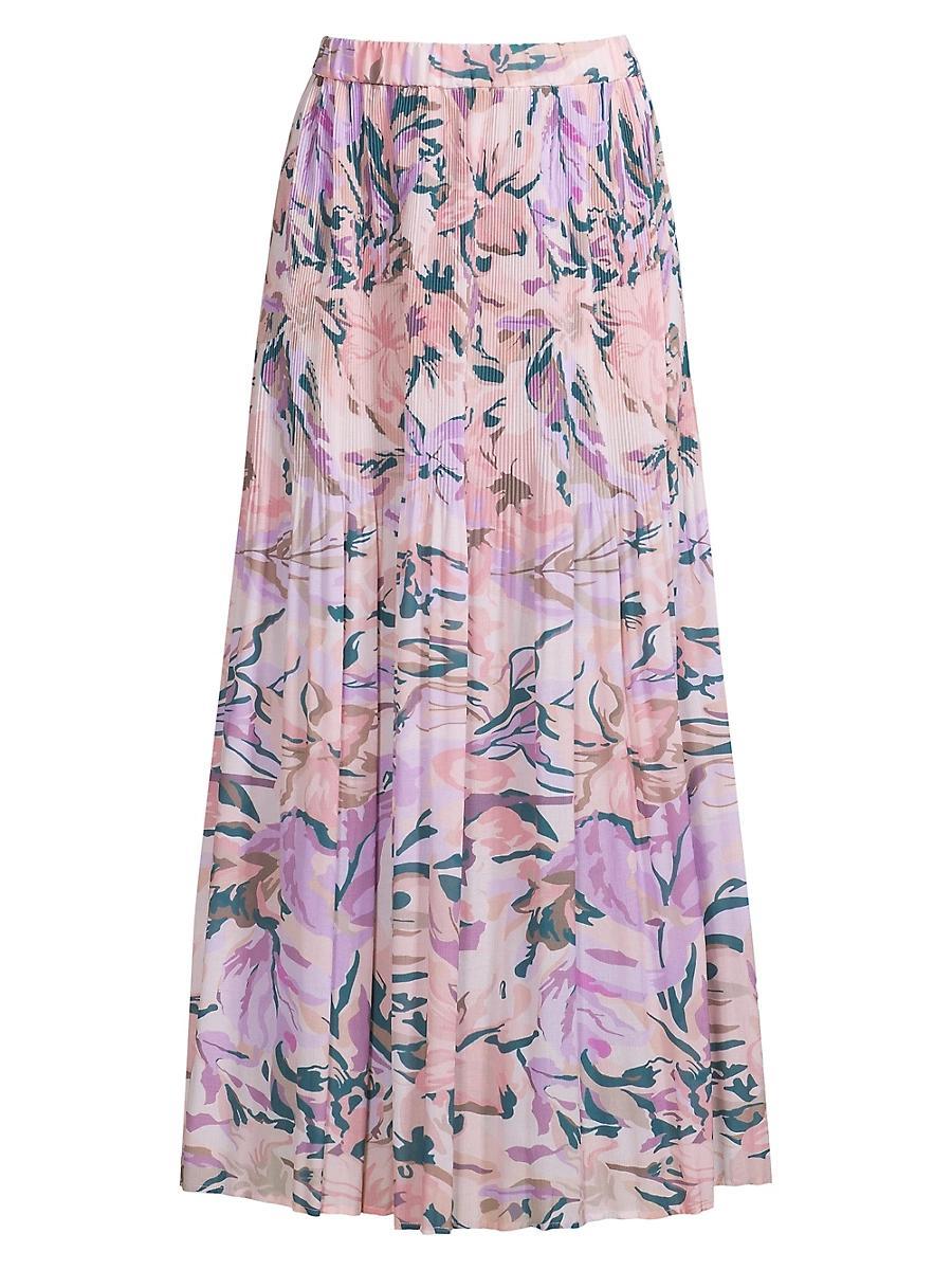 Womens Pleated Floral Maxi Skirt Product Image
