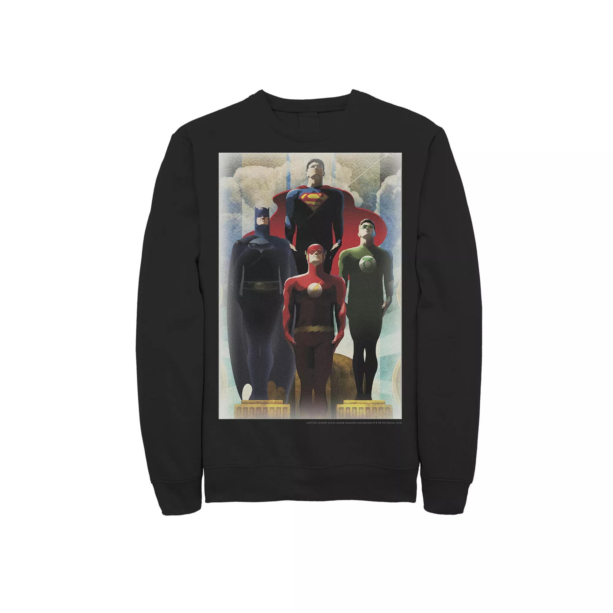 Men's DC Comics Justice League Heroes Deco Art Poster Sweatshirt, Size: XXL, Black Product Image