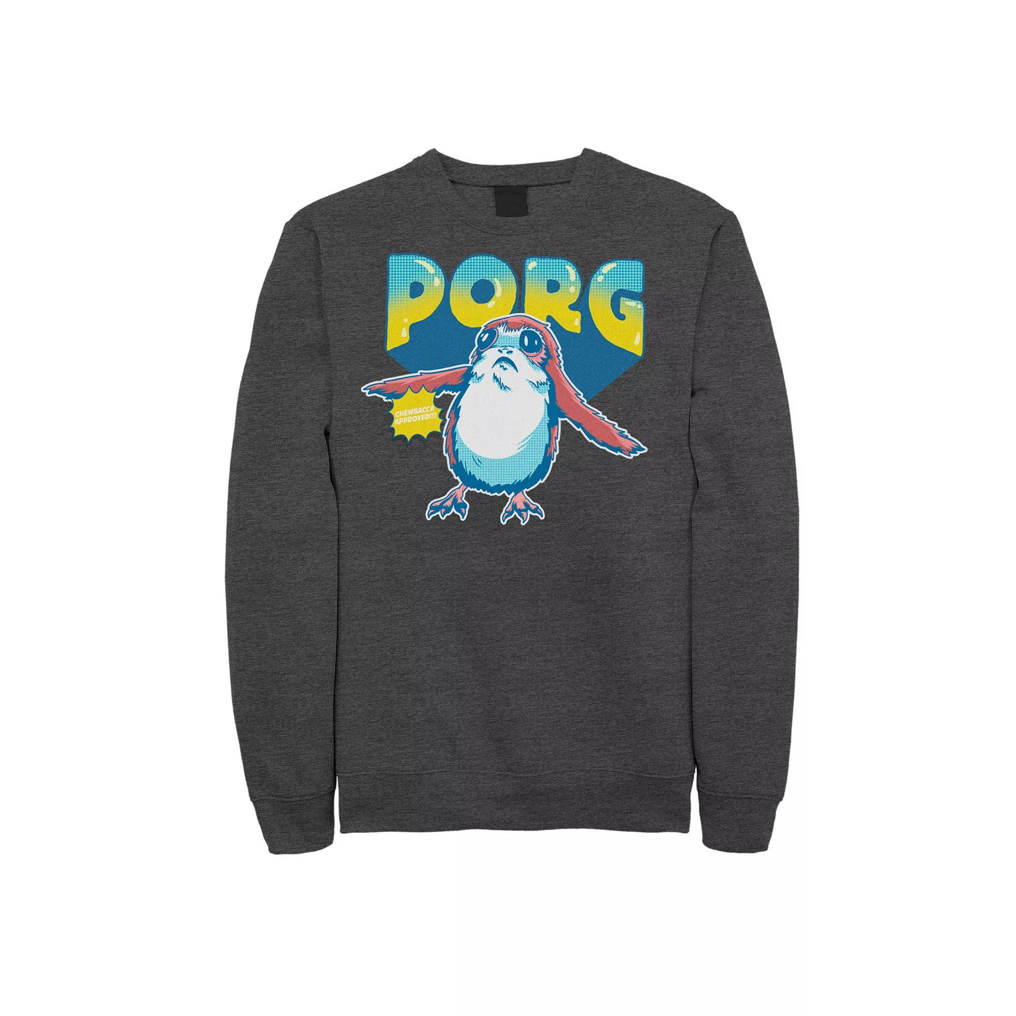 Mens Star Wars Porg Chewbacca Approved Comic Portrait Sweatshirt Grey Heather Product Image