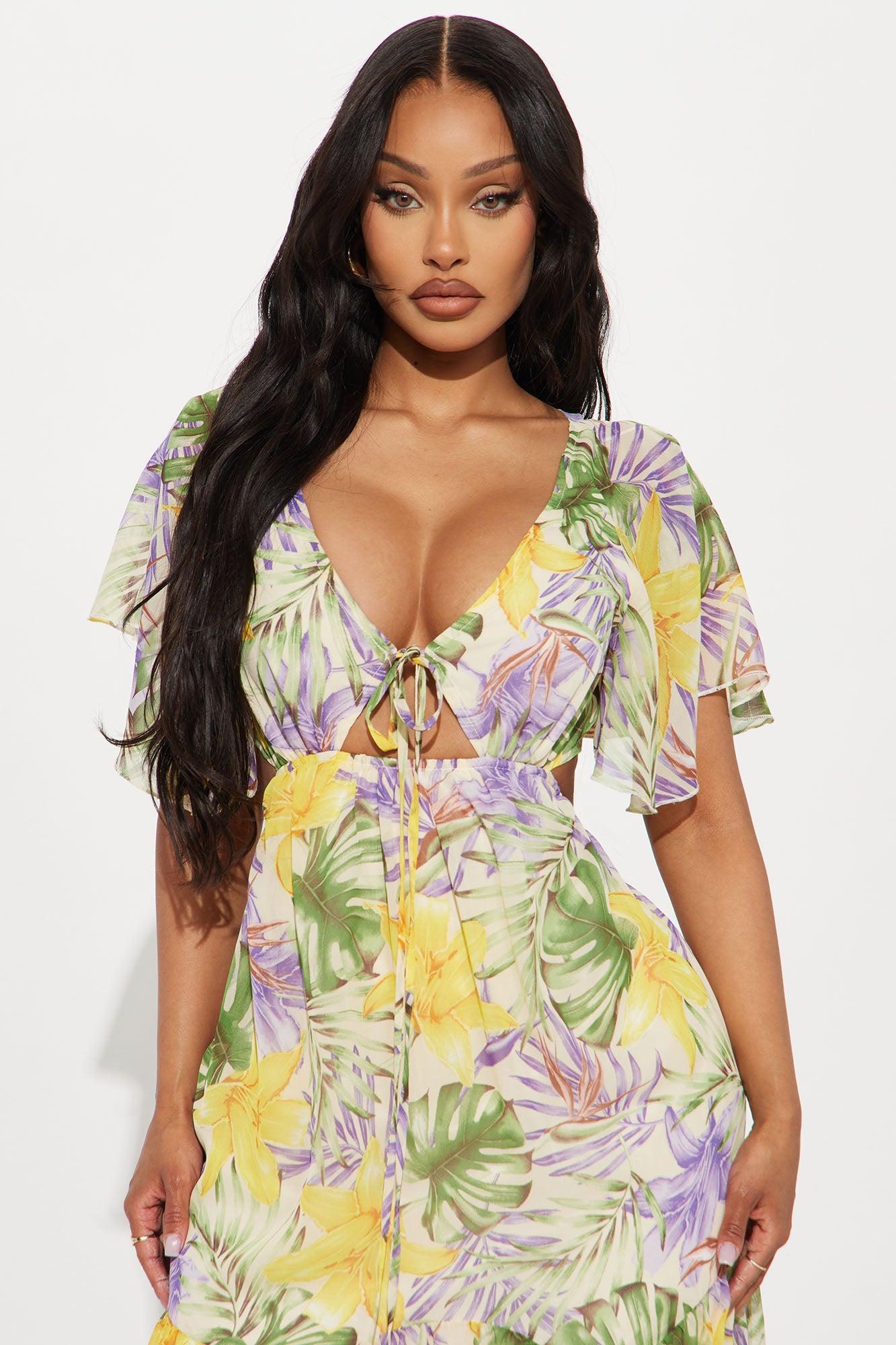 Tropical Chiffon Maxi Dress - Yellow/combo Product Image