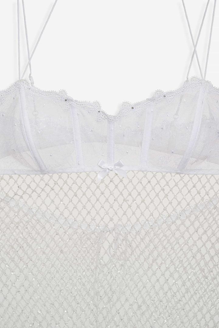 Ellery Glitter Slip Dress — White Product Image