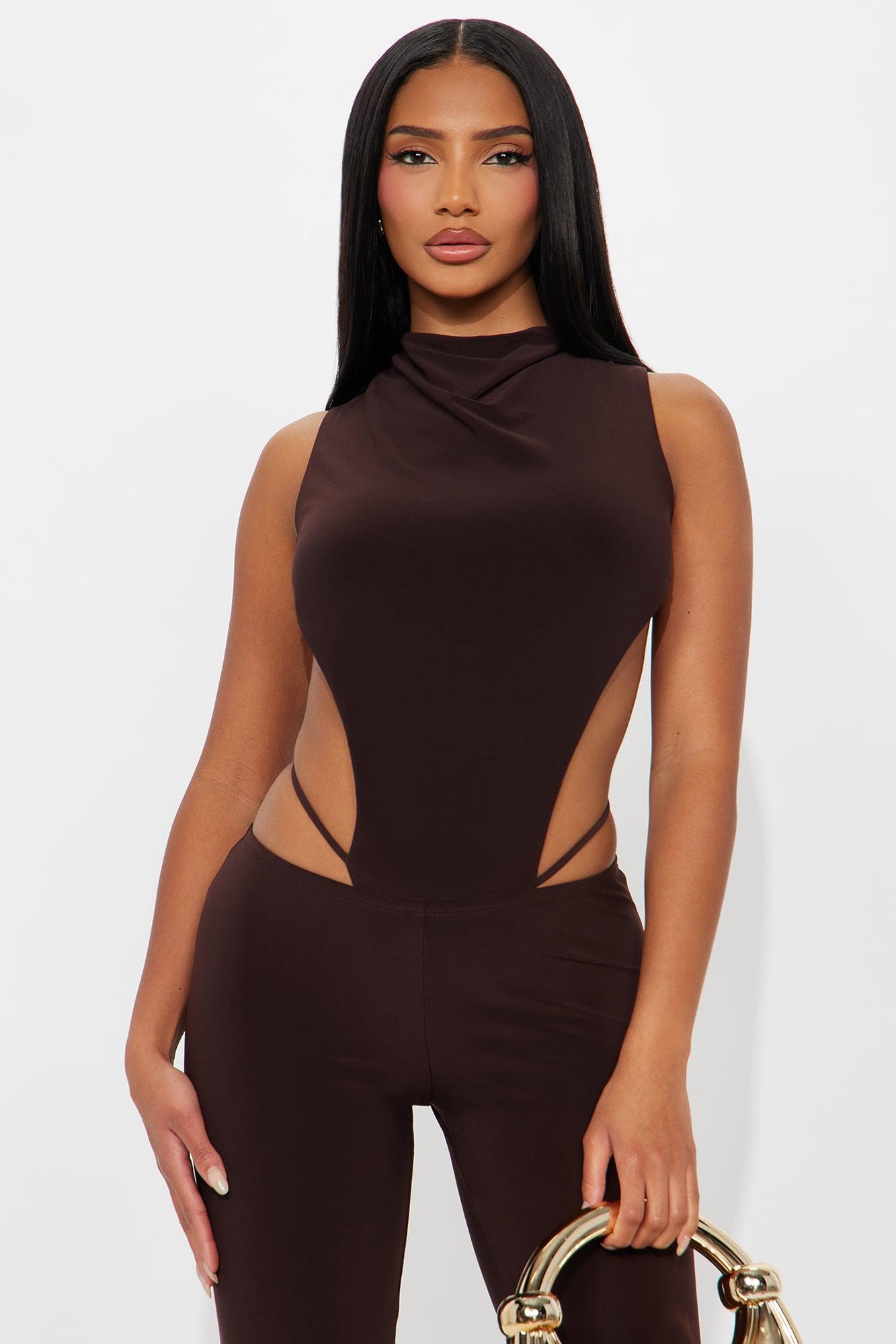 Power Play Backless Bodysuit Pant Set - Chocolate Product Image