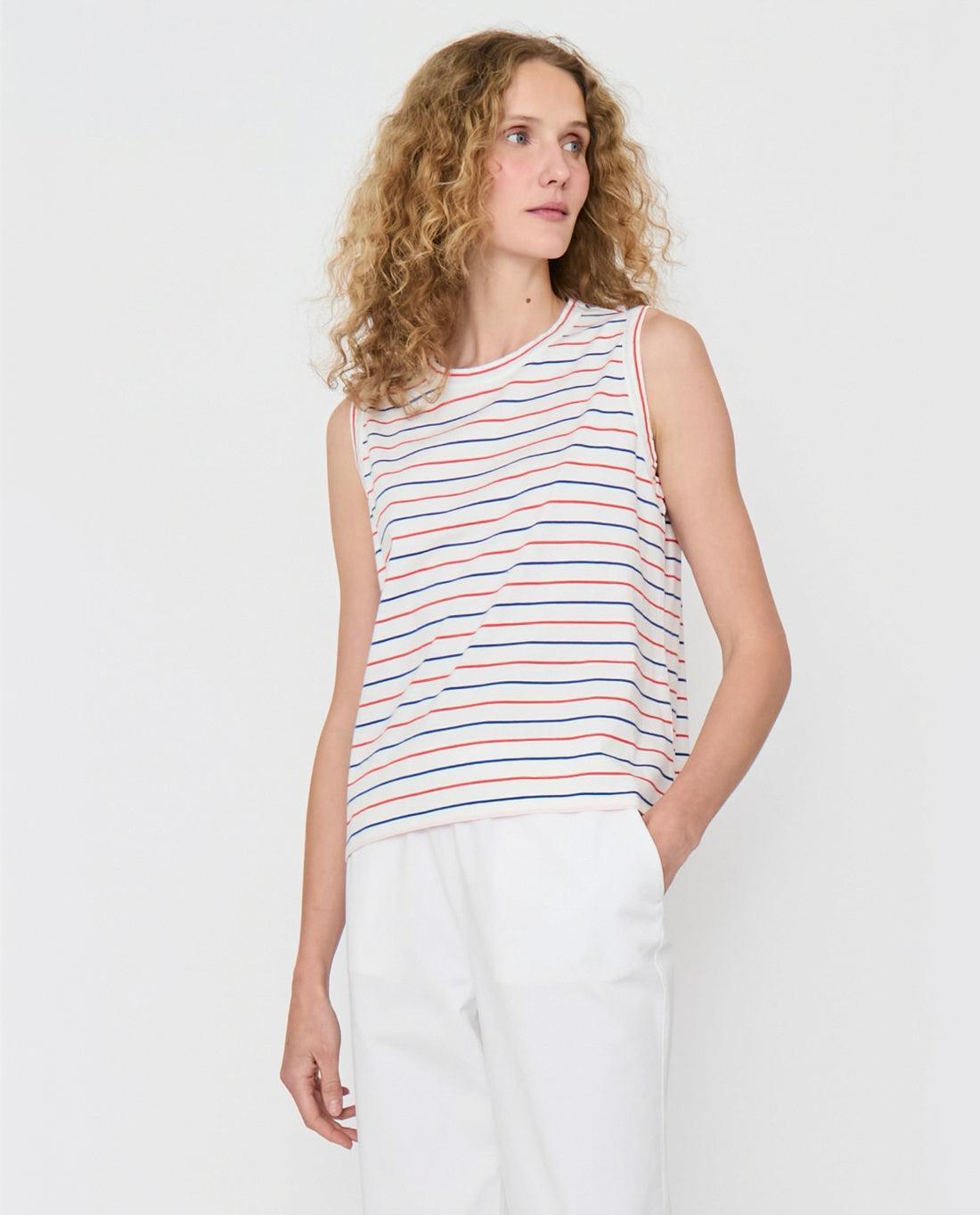 The Tank - White/Blue/Poppy Pinstripe Female Product Image