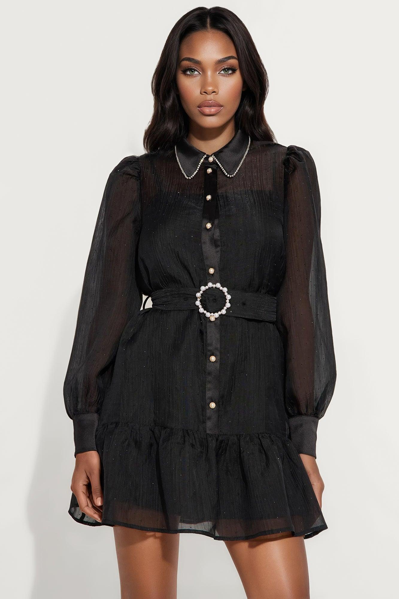 Hale Belted Mini Shirt Dress - Black Product Image