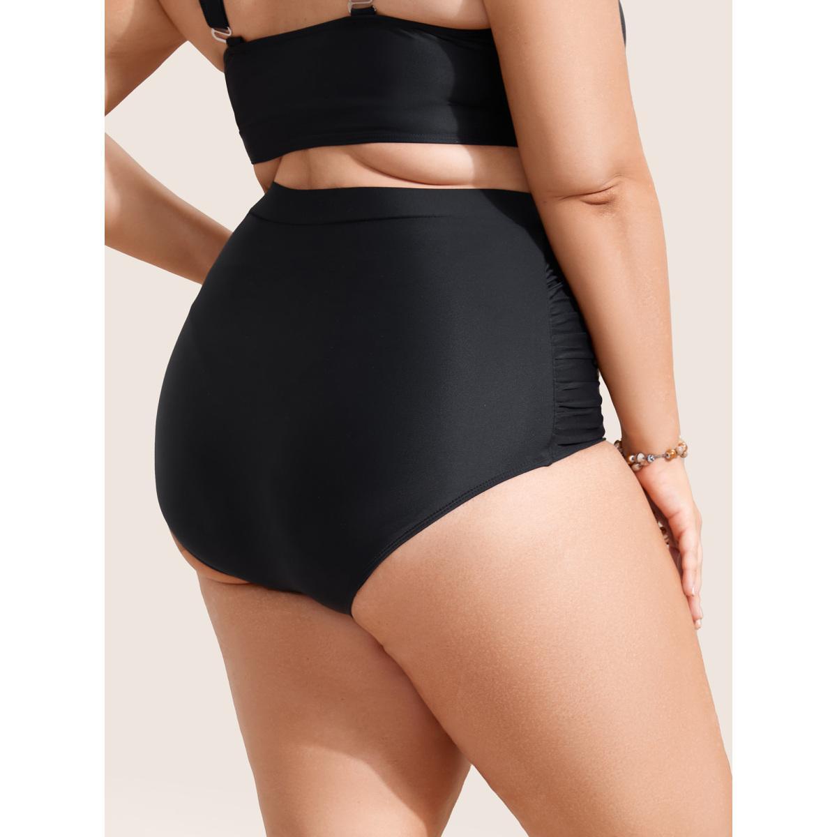 Plus Size Contrast Trim Ruched High Rise Swim Bottom Women's Swimwear Black Beach Gathered High stretch Skinny High Rise Curve Swim Bottoms BloomChic 12/L Product Image
