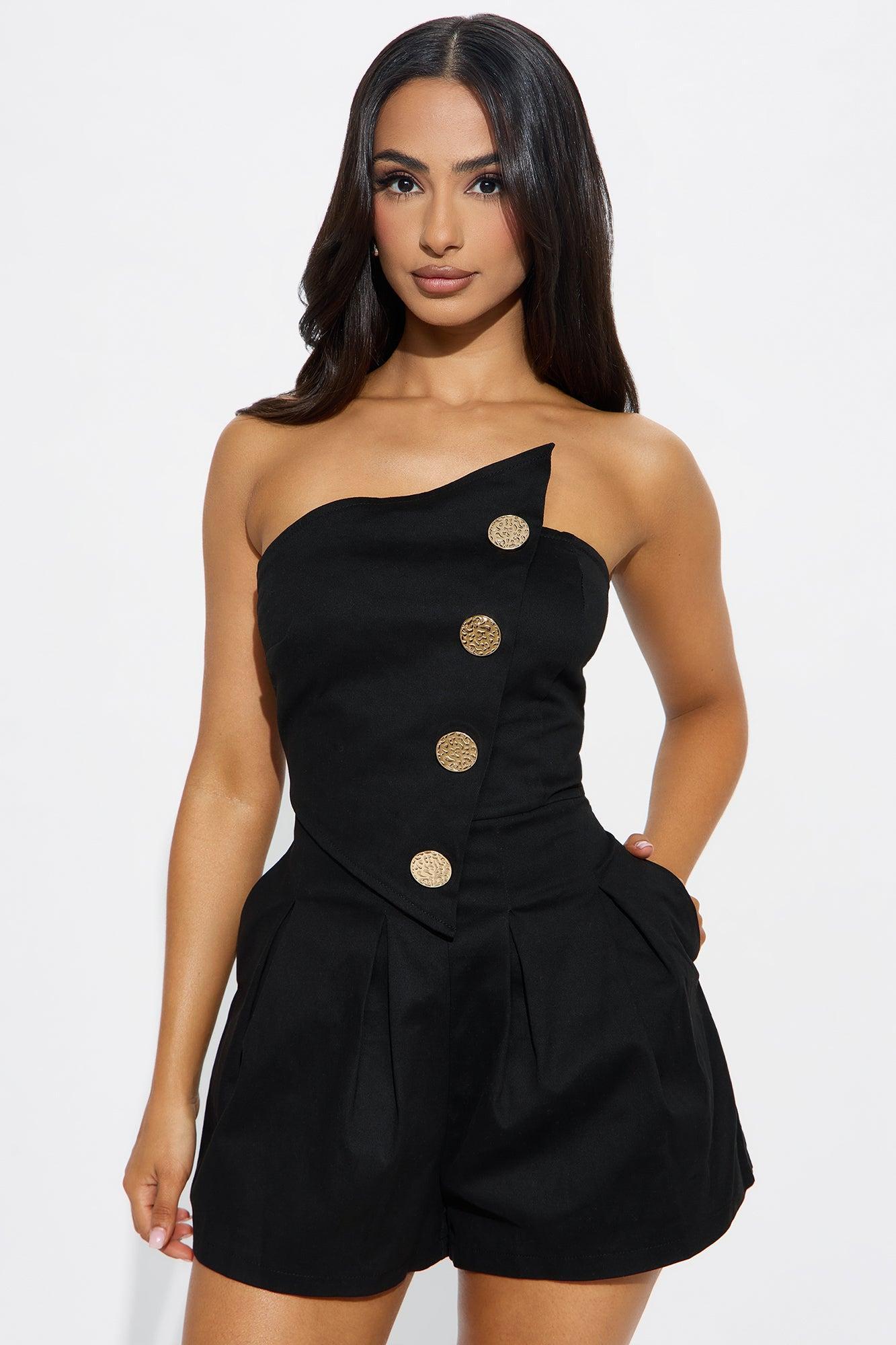 Sweet Temptation Twill Romper - Black Product Image
