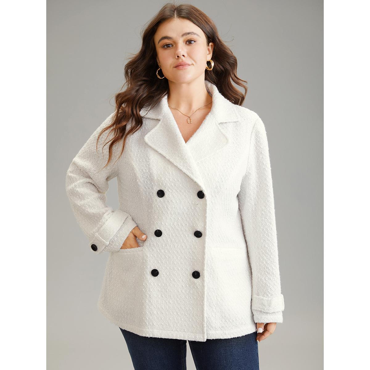 Plus Size Tweed Lapel Collar Button Up Pocket Coat Women White Elegant Texture Ladies Everyday Winter Coats BloomChic 10/M Product Image