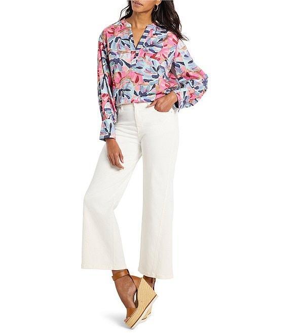 NIC + ZOE Woven Firework Foliage Split Neck Long Sleeve Blouse Product Image