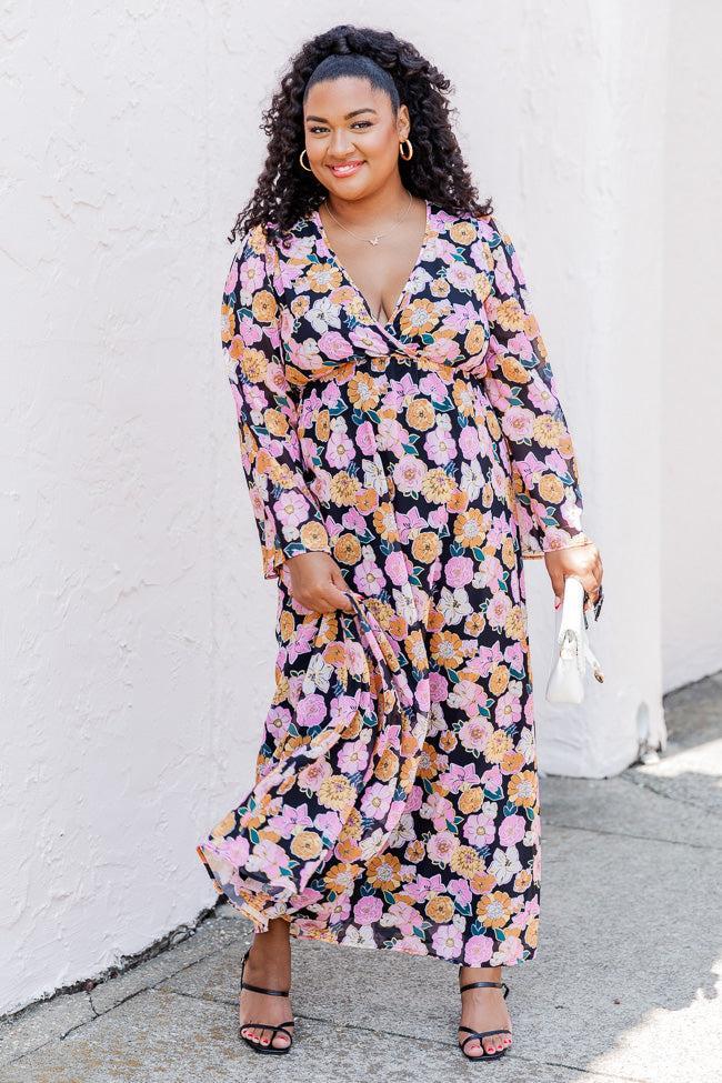 Dance The Night Away Black Multi Floral Long Sleeve Maxi Dress FINAL SALE Product Image