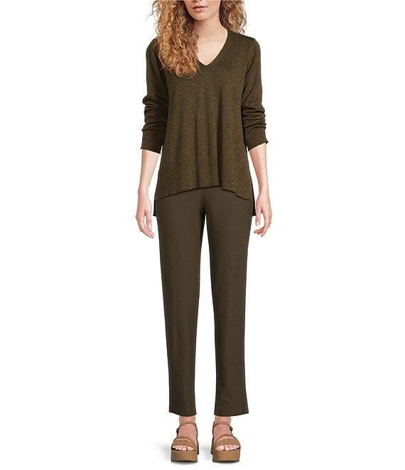 Eileen Fisher Organic Linen Cotton Blend V-Neck Long Sleeve Sweater Product Image