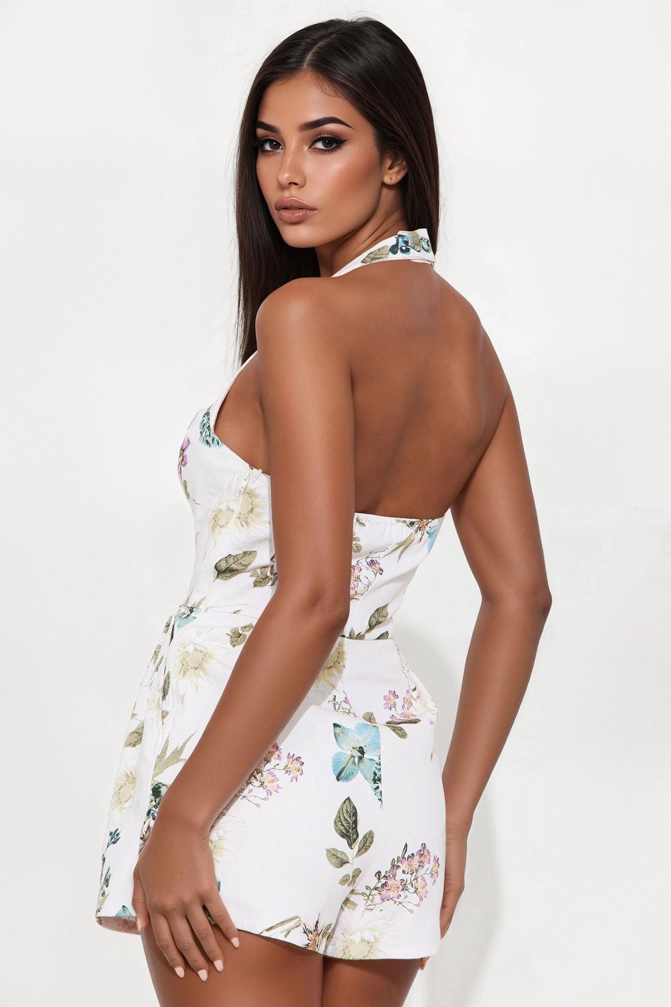 Arden Denim Floral Romper - White/combo Product Image