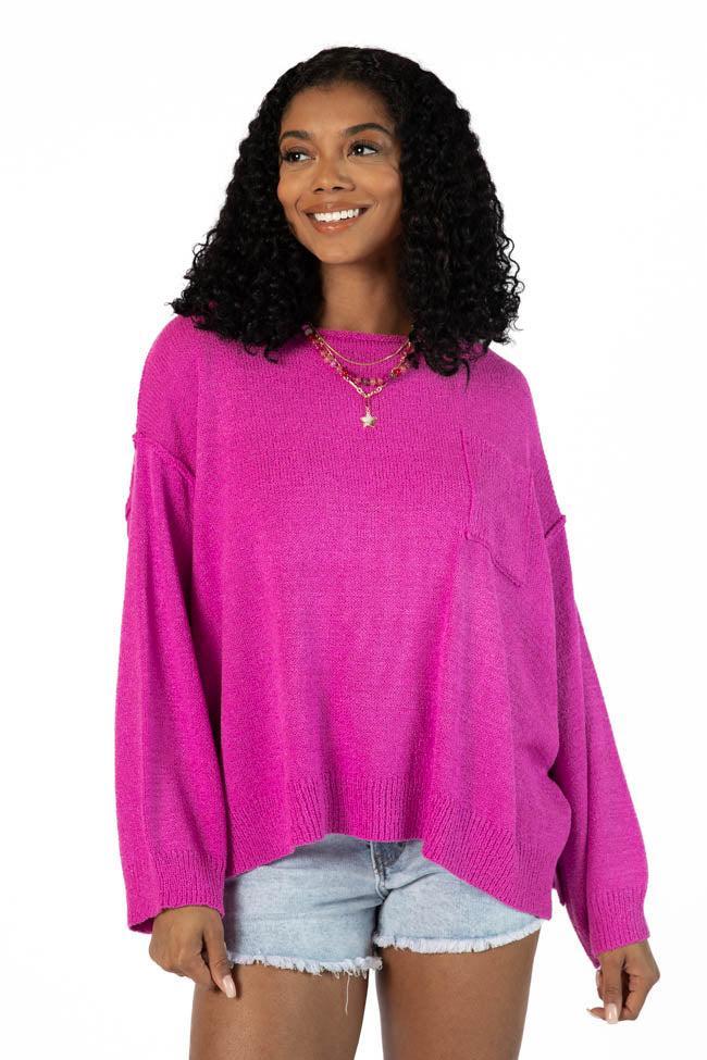 Tell Me Everything Magenta Oversized Pocketed Light Weight Sweater SALE Product Image