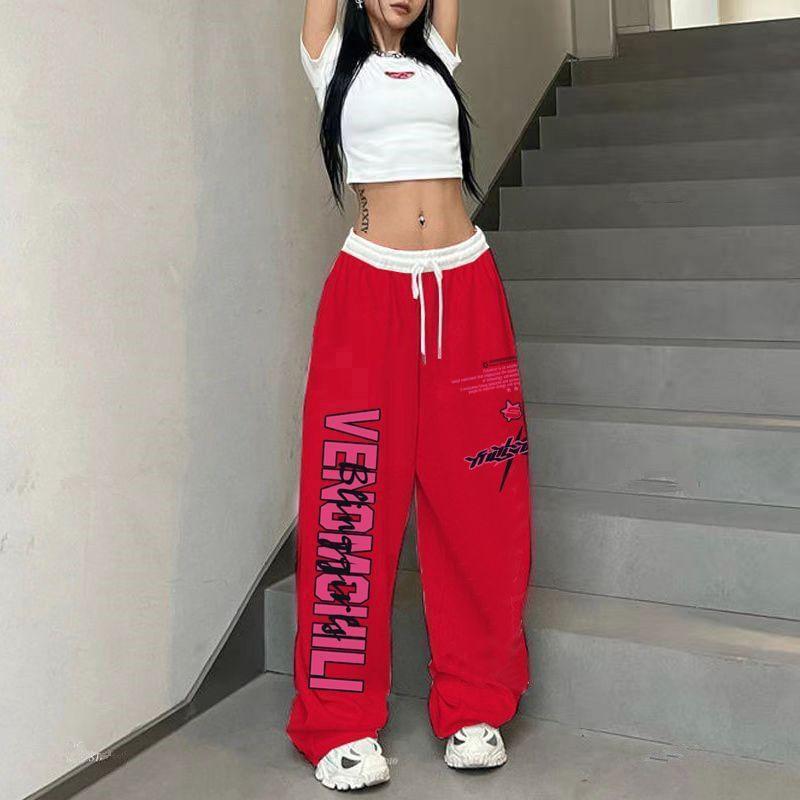 Mid Waist Lettering Wide Leg Sweatpants Product Image