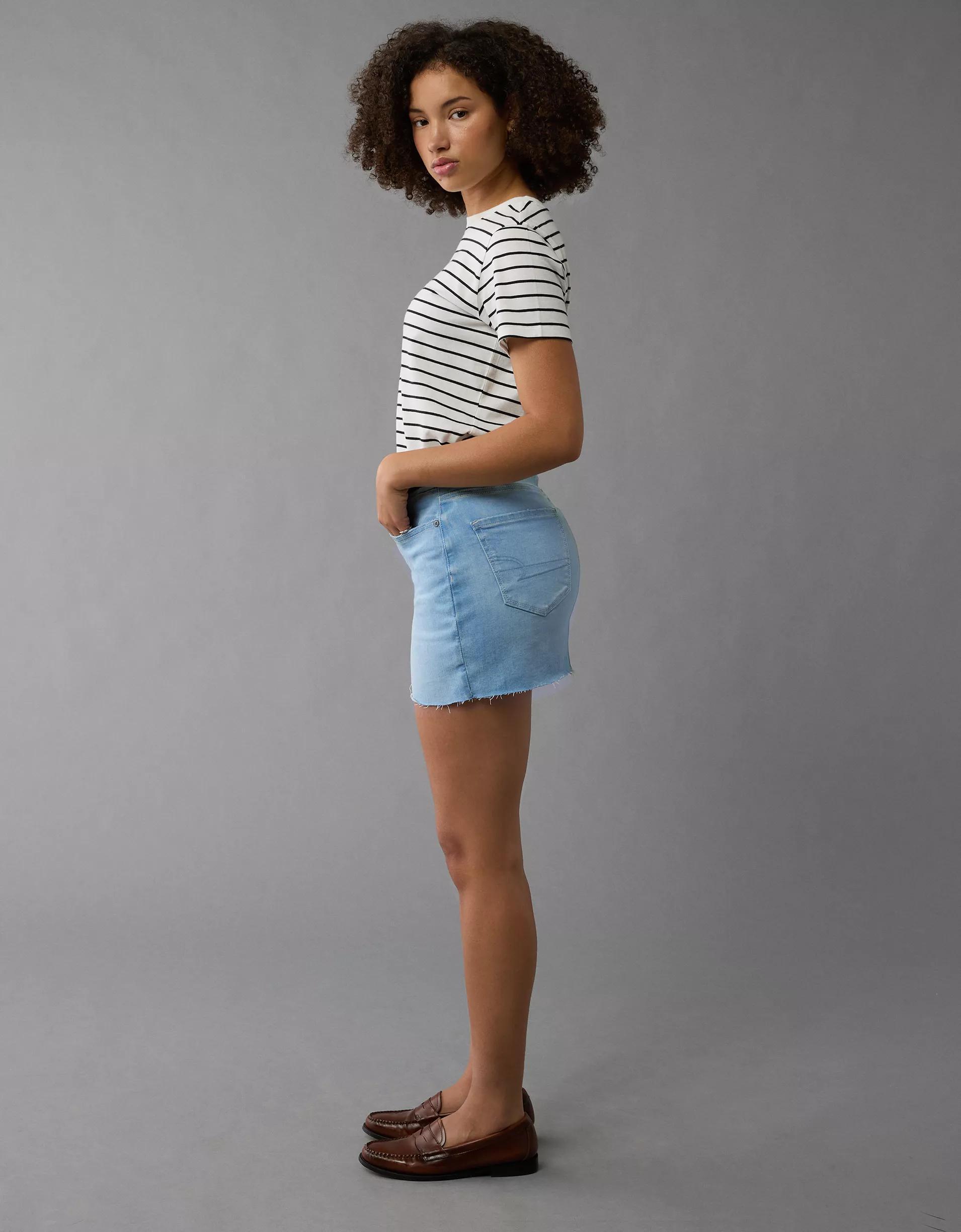 AE Next Level Curvy High-Waisted Denim Mini Skirt Product Image