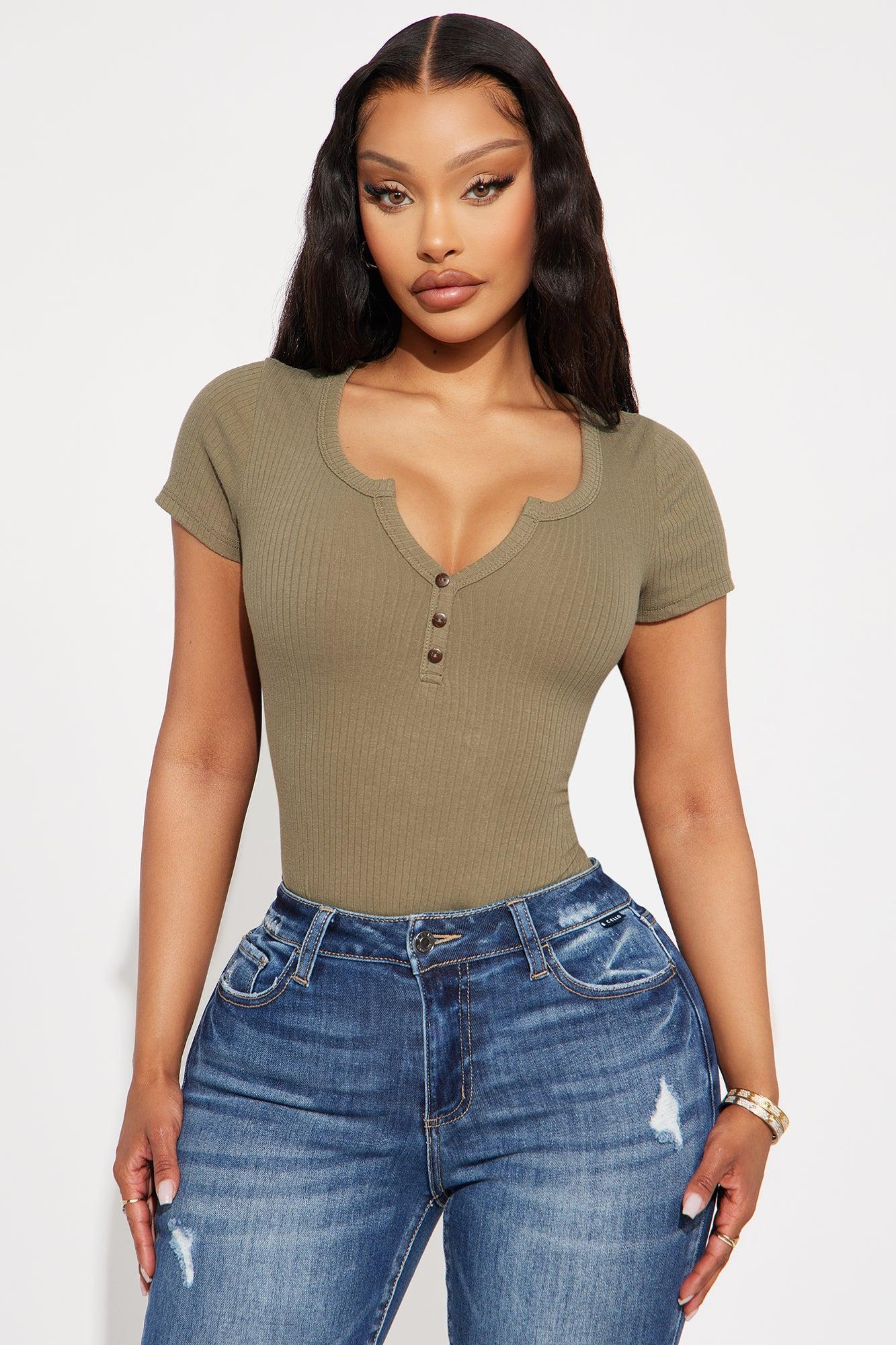 Zoe Henley Bodysuit - Khaki Product Image