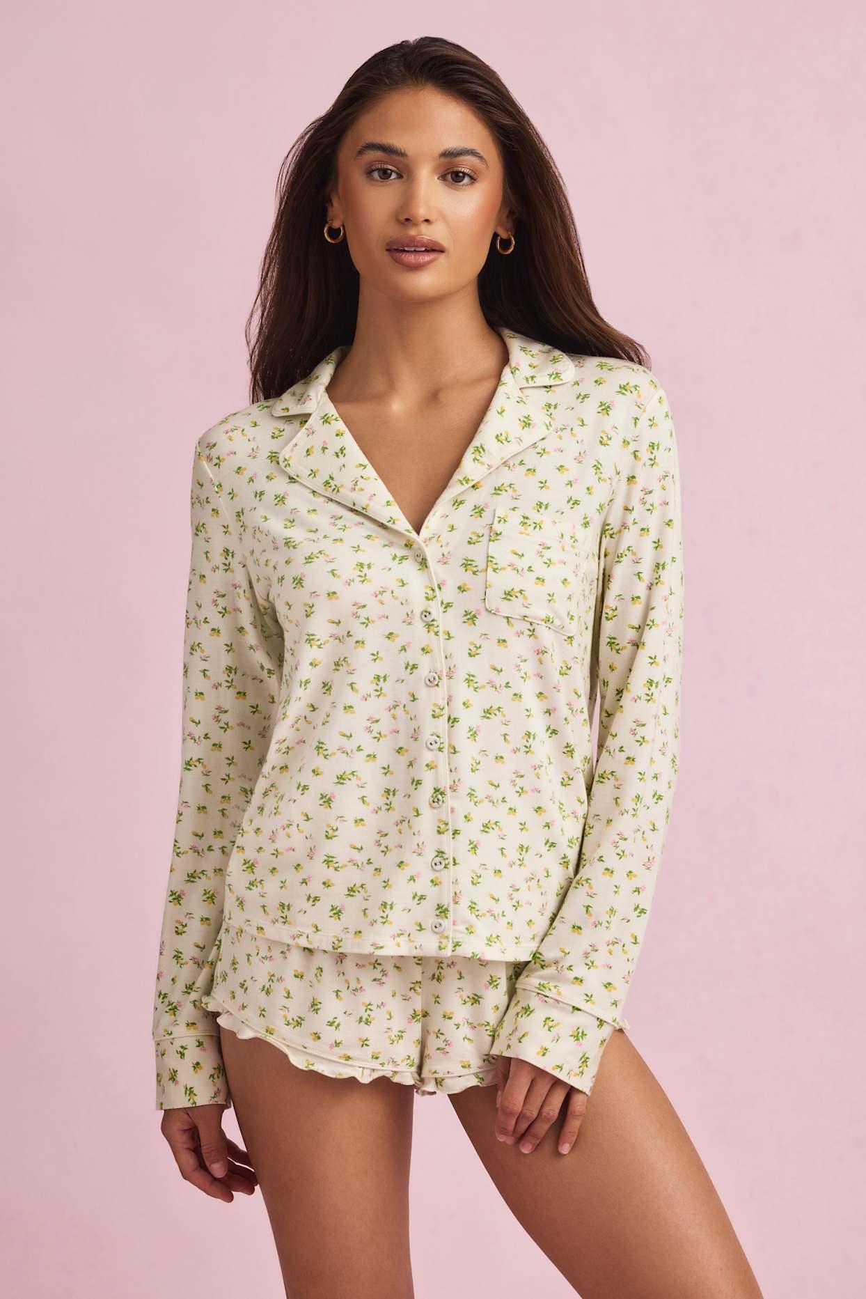 Modal Long-Sleeve Pyjama Top in Lemon Print Product Image