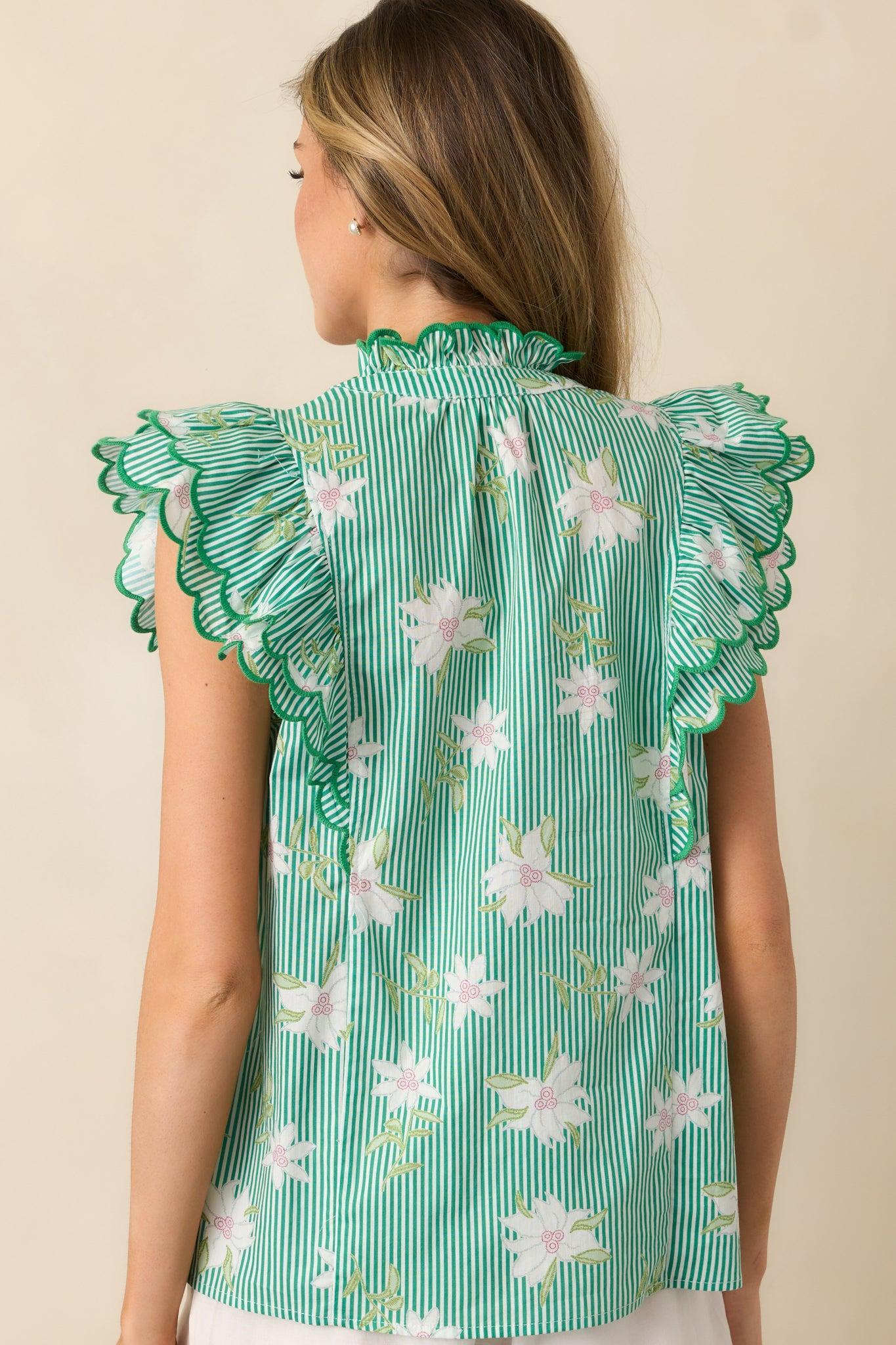 Sidewalk Cafè Green Floral Cotton Flutter Sleeve Top Product Image