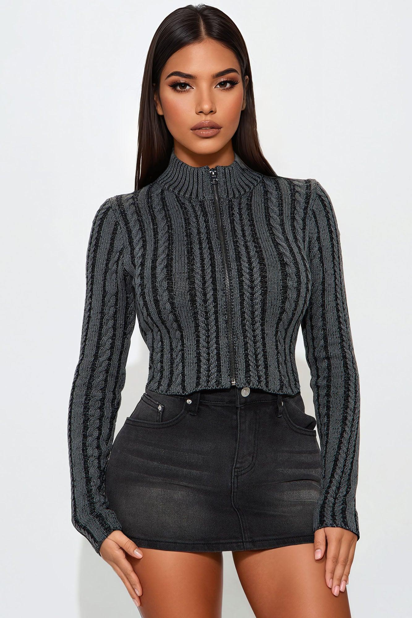 Late Night Drive Cable Knit Cropped Cardigan - Black/combo Product Image