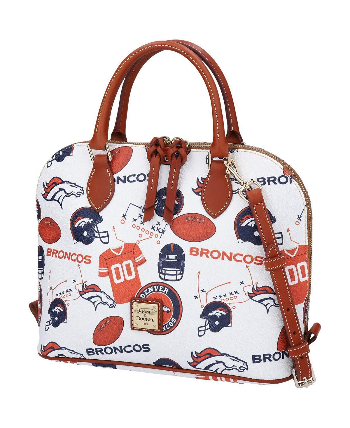 Dooney & Bourke Womens NFL Broncos Zip Zip Coated Cotton Satchel Bag in White Multi Product Image