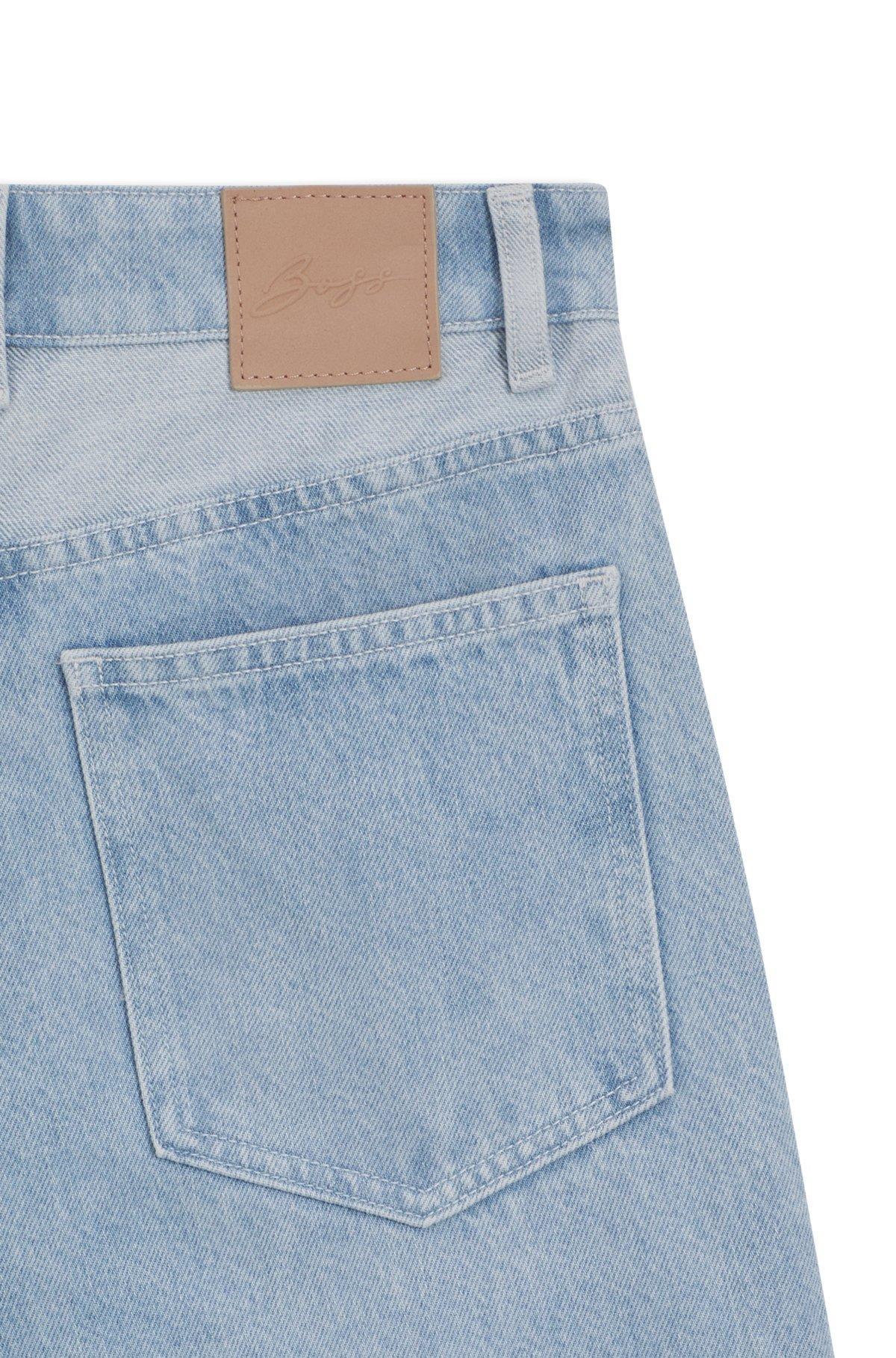 Wide-leg jeans in blue rigid denim with paneling Product Image