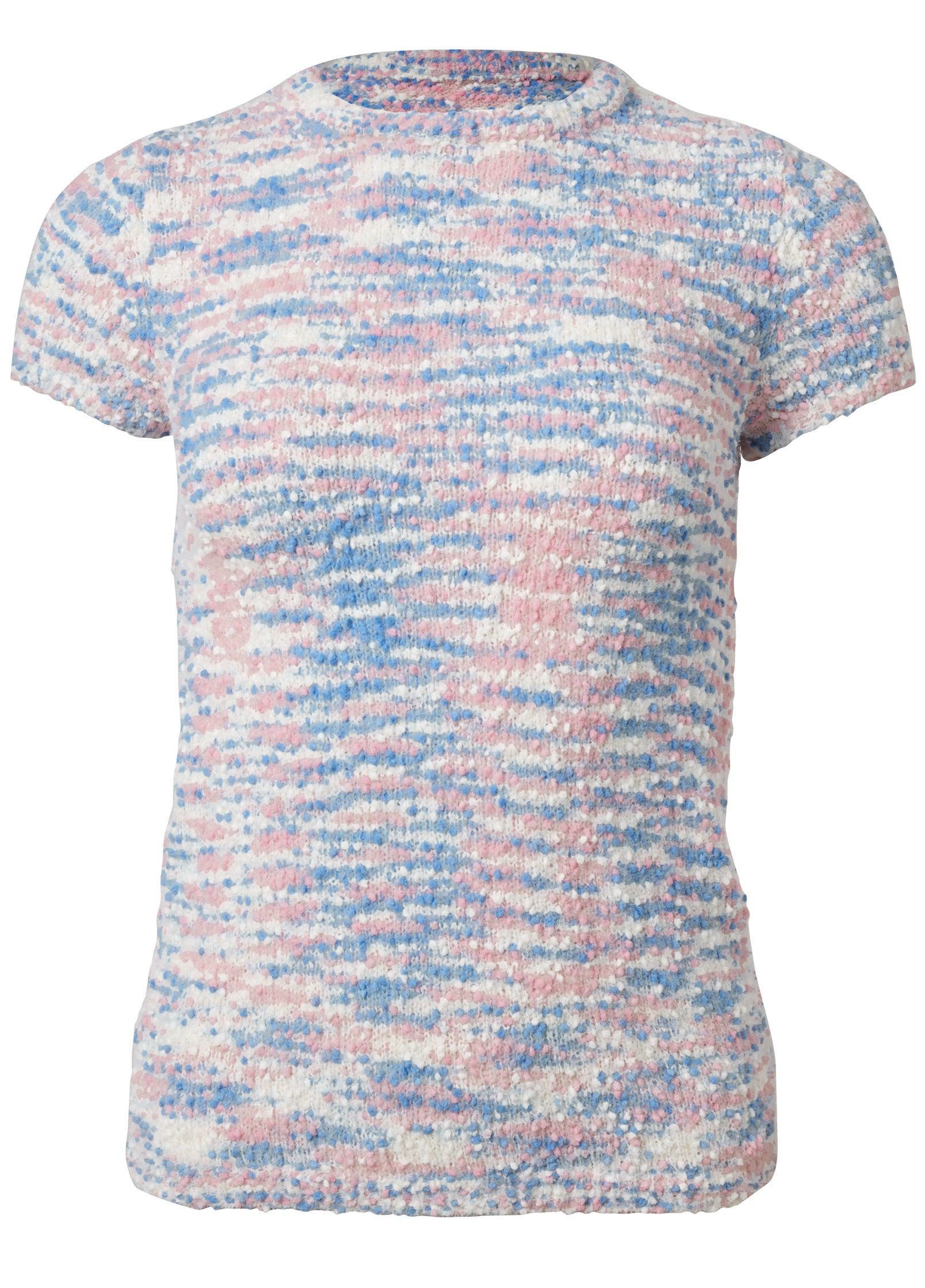 Back Keyhole Short Sleeve Sweater - Blue Multi Product Image