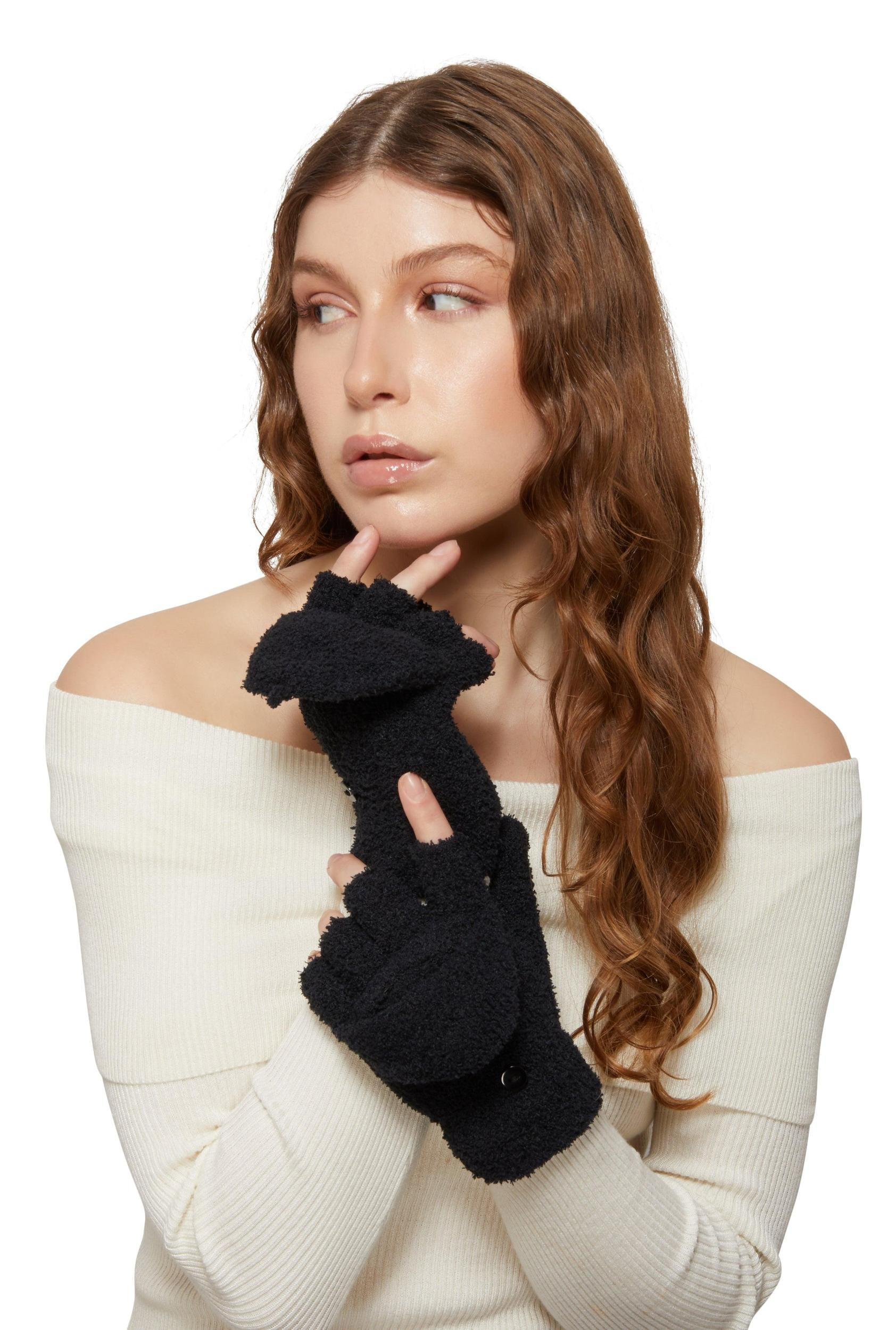 Eyelash Knit Convertible Fingerless Mittens Female Product Image