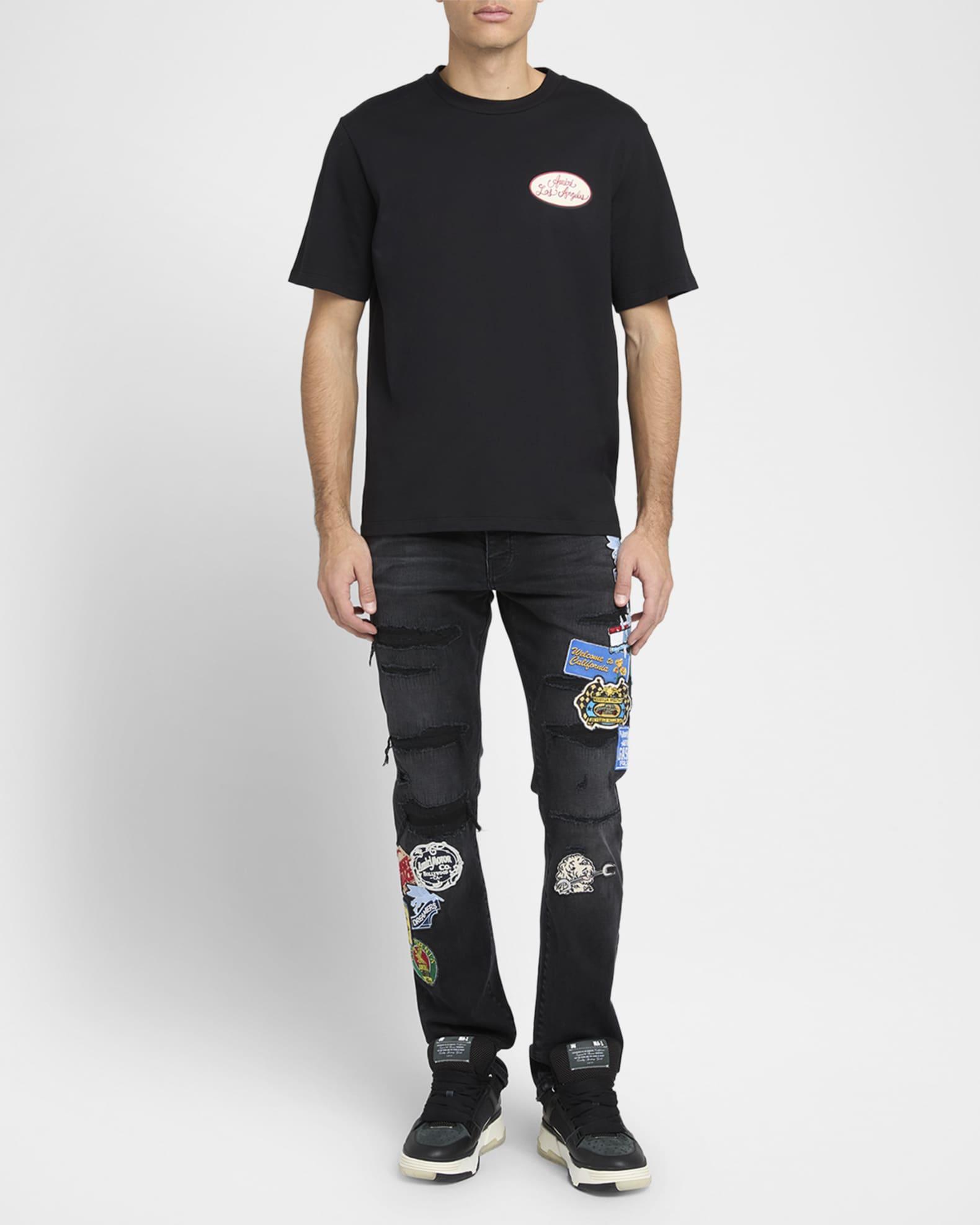 Men's Patchwork Slim-Fit Distressed Jeans Product Image